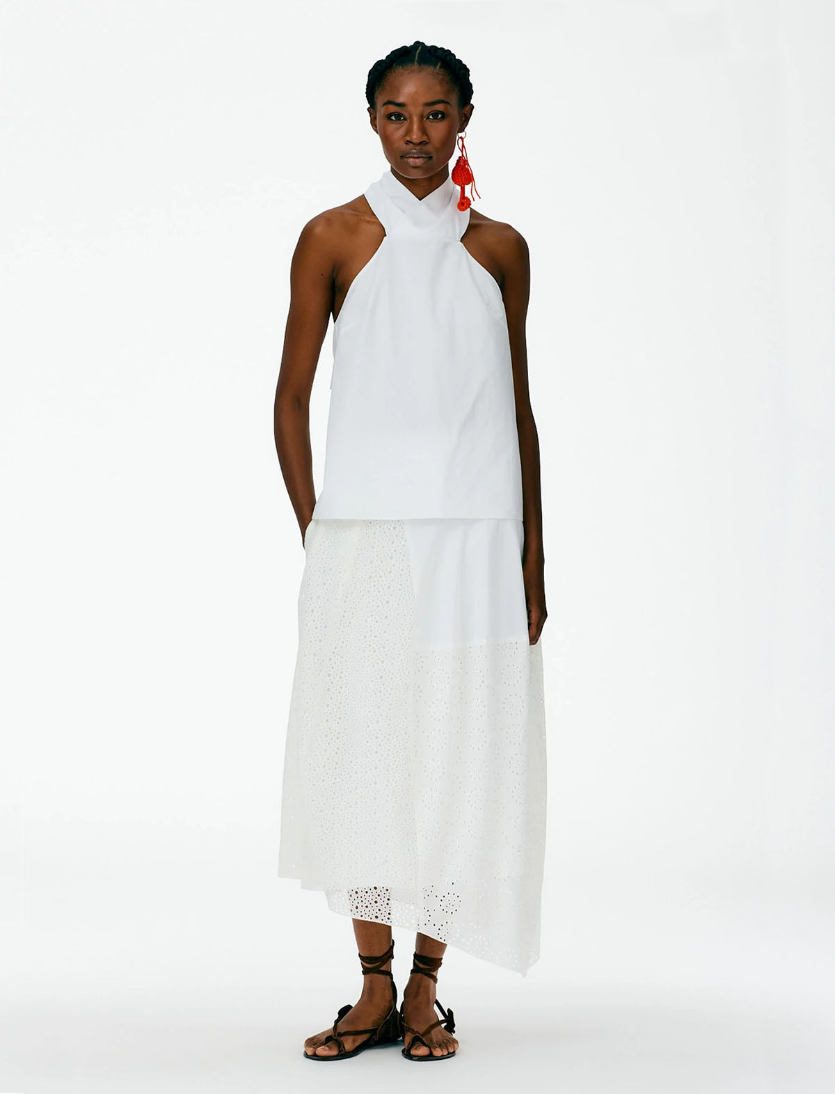 TIBI Eco Poplin Halter Top in White