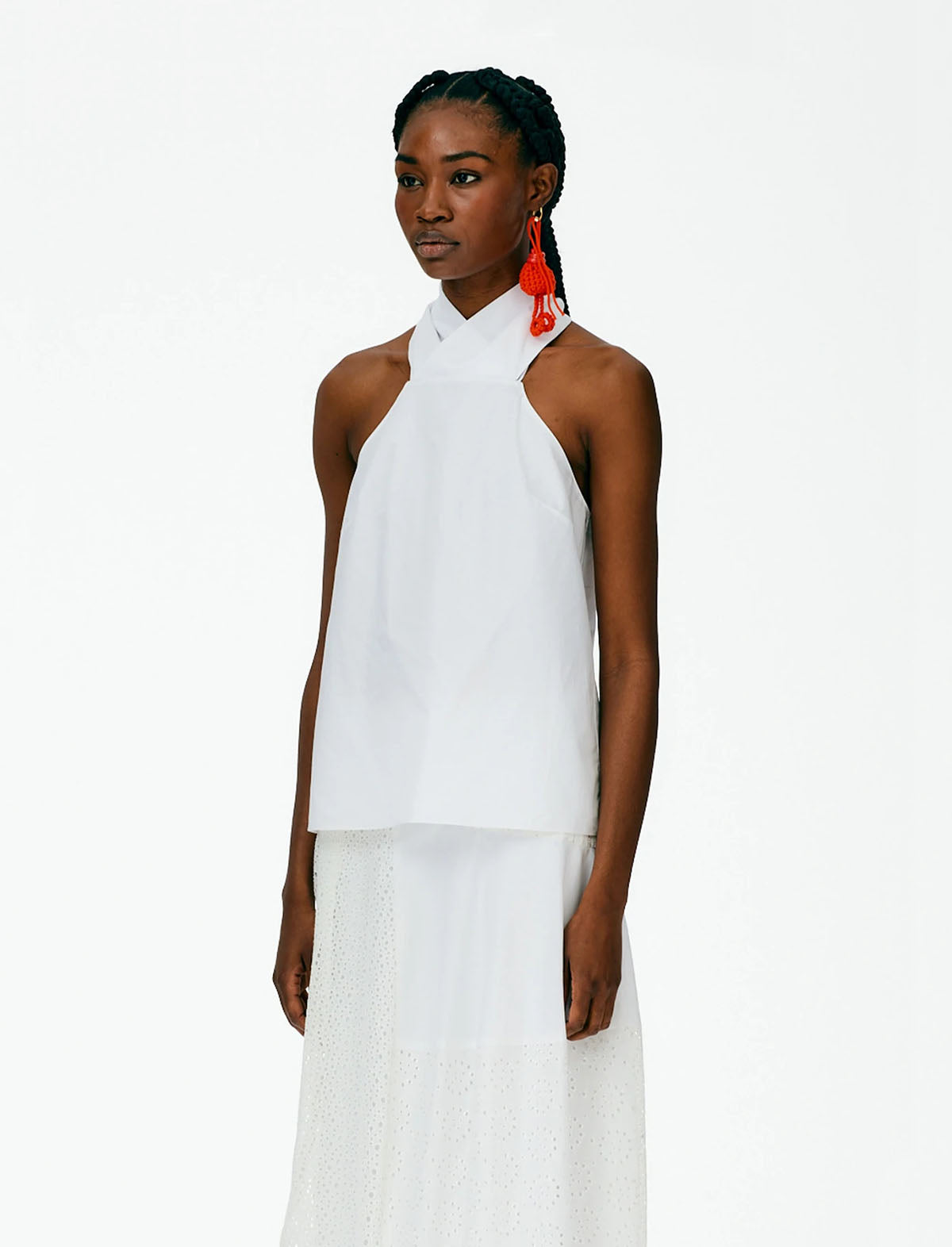TIBI Eco Poplin Halter Top in White