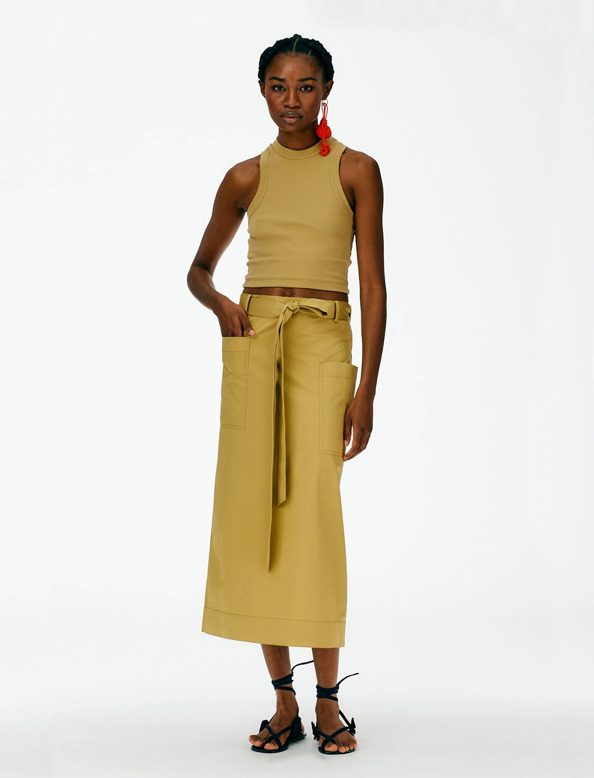 TIBI Eco Poplin Lean Back Wrap Skirt in Khaki