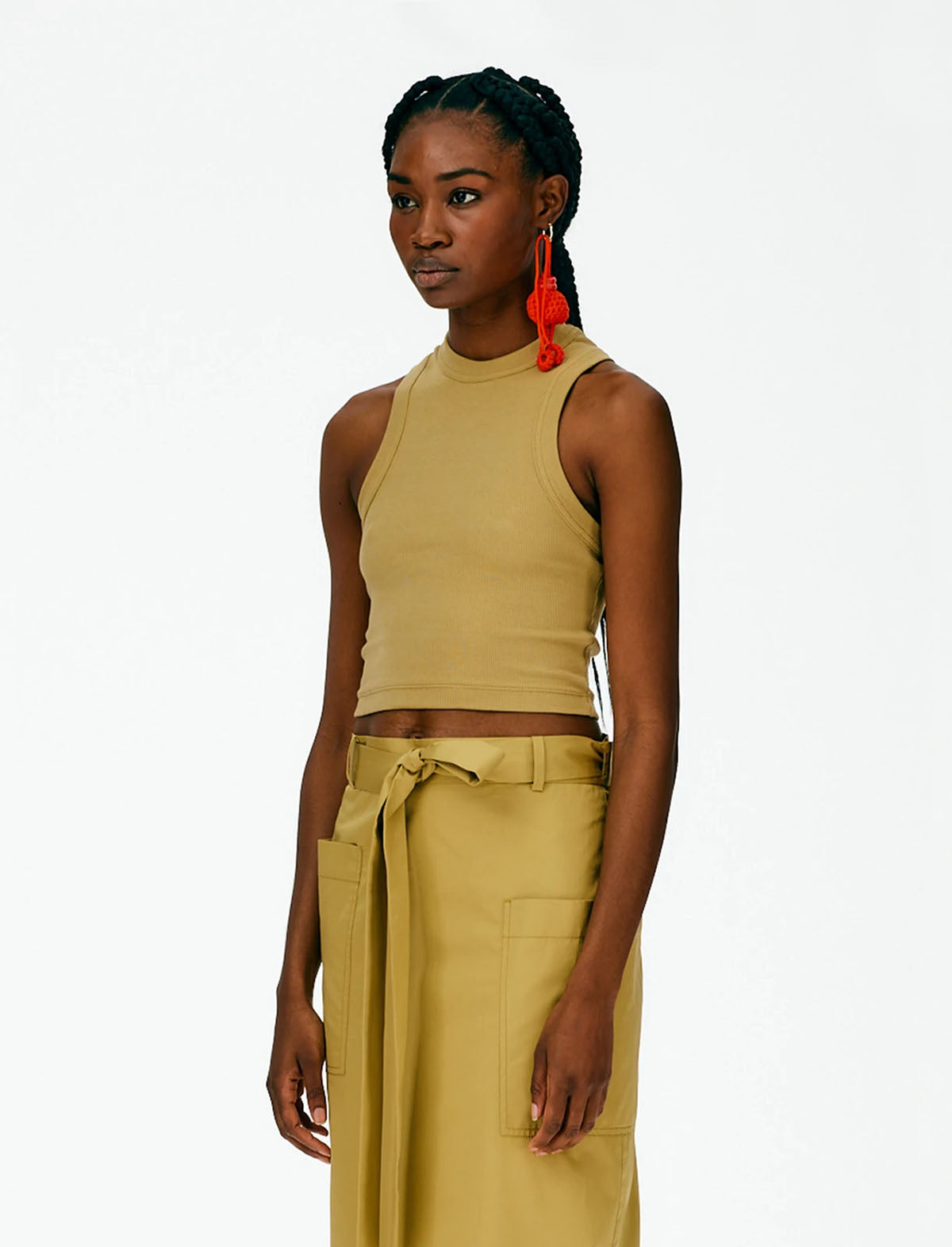 TIBI Ribbed T Cropped Tank Top in Khaki