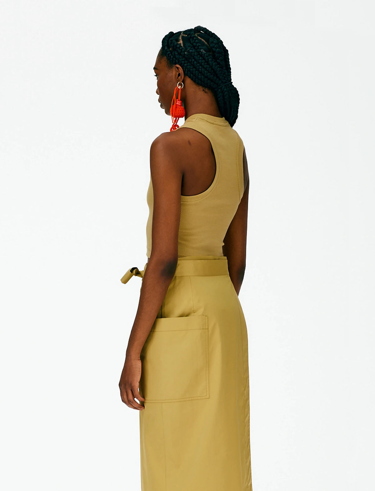 TIBI Ribbed T Cropped Tank Top in Khaki