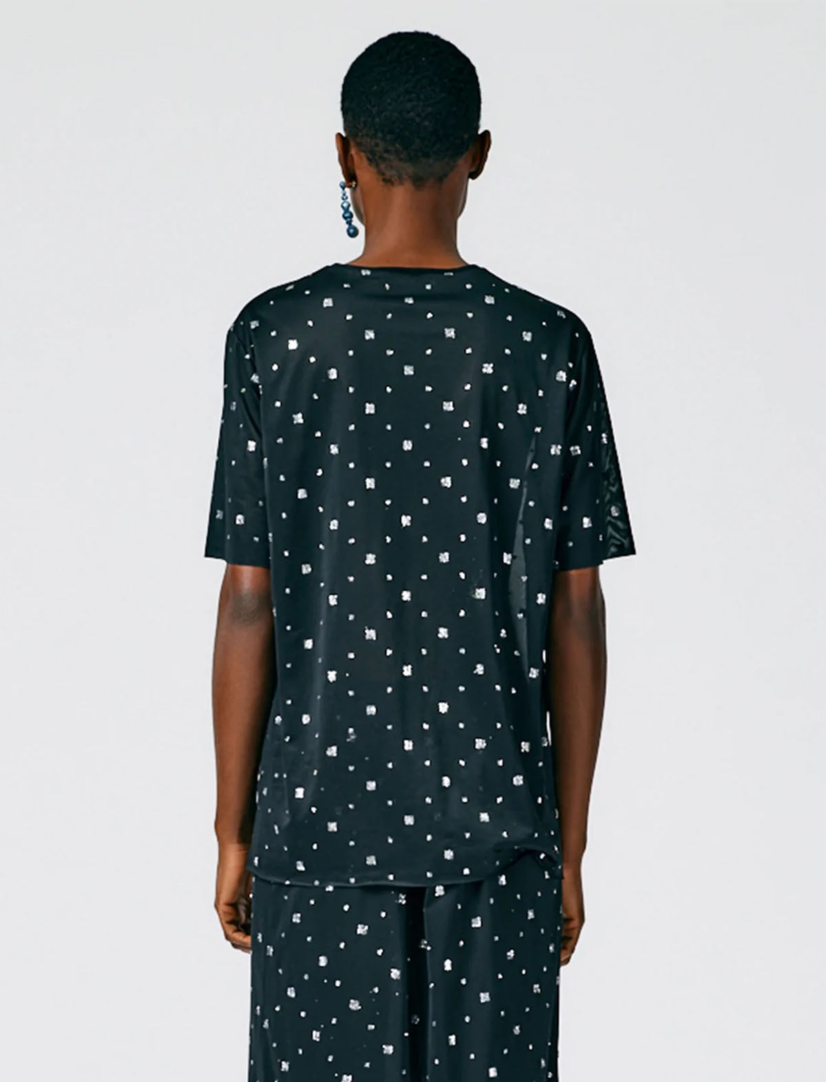 TIBI Sheer Metallic Speckle Easy T-Shirt in Black