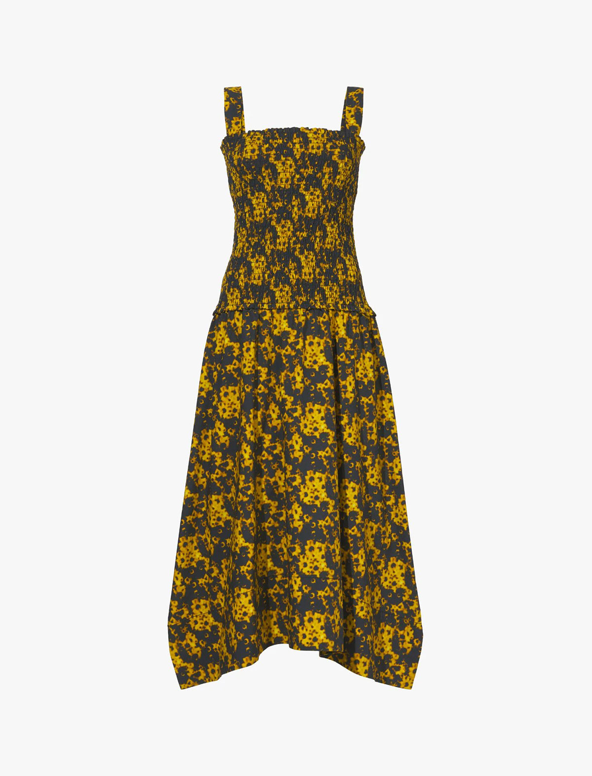 PROENZA SCHOULER WHITE LABEL Sunflower Poplin Smocked Dress in Goldenrod/Black