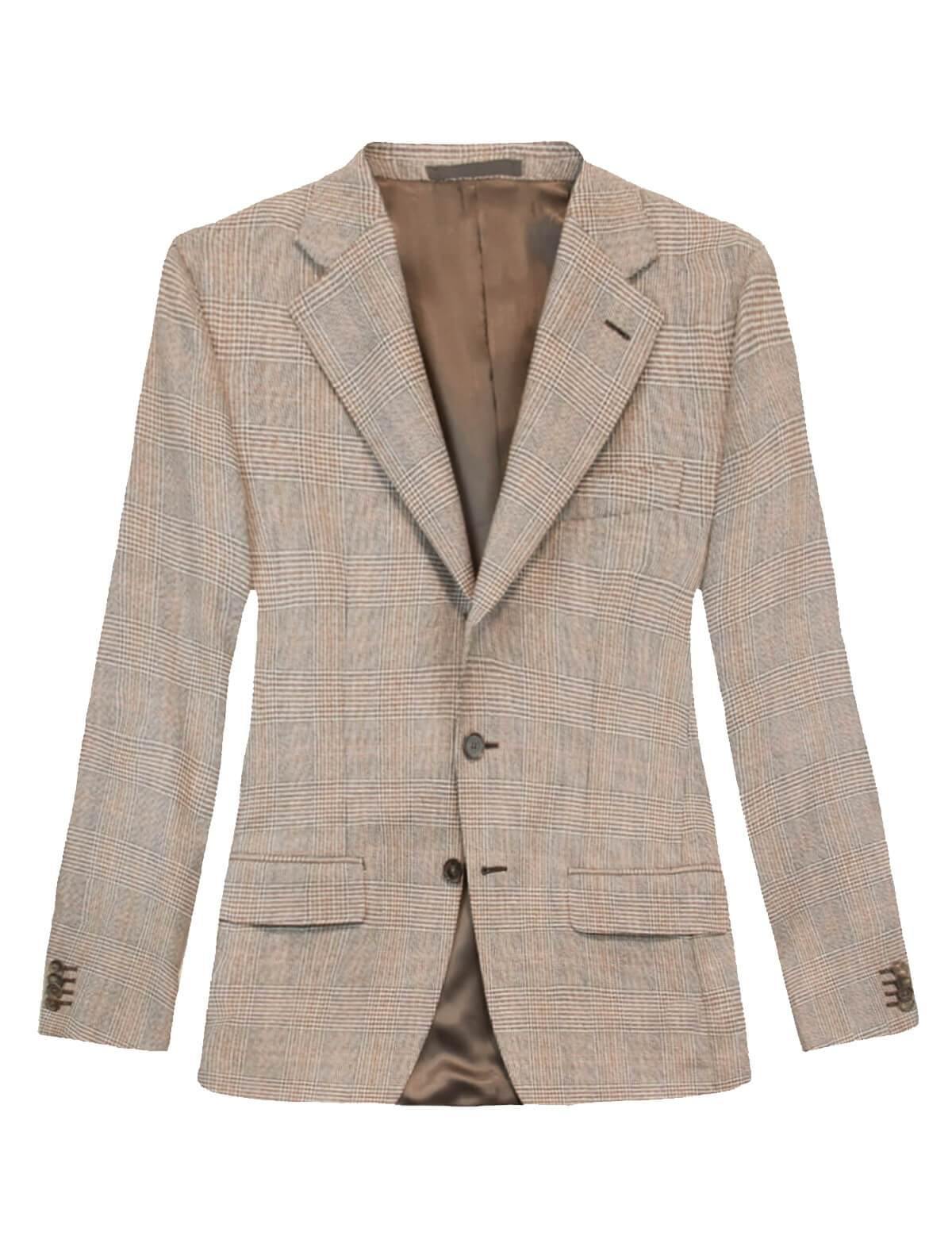 CARUSO Single-breasted Glen Checked Blazer in Brown Amber | CLOSET Singapore