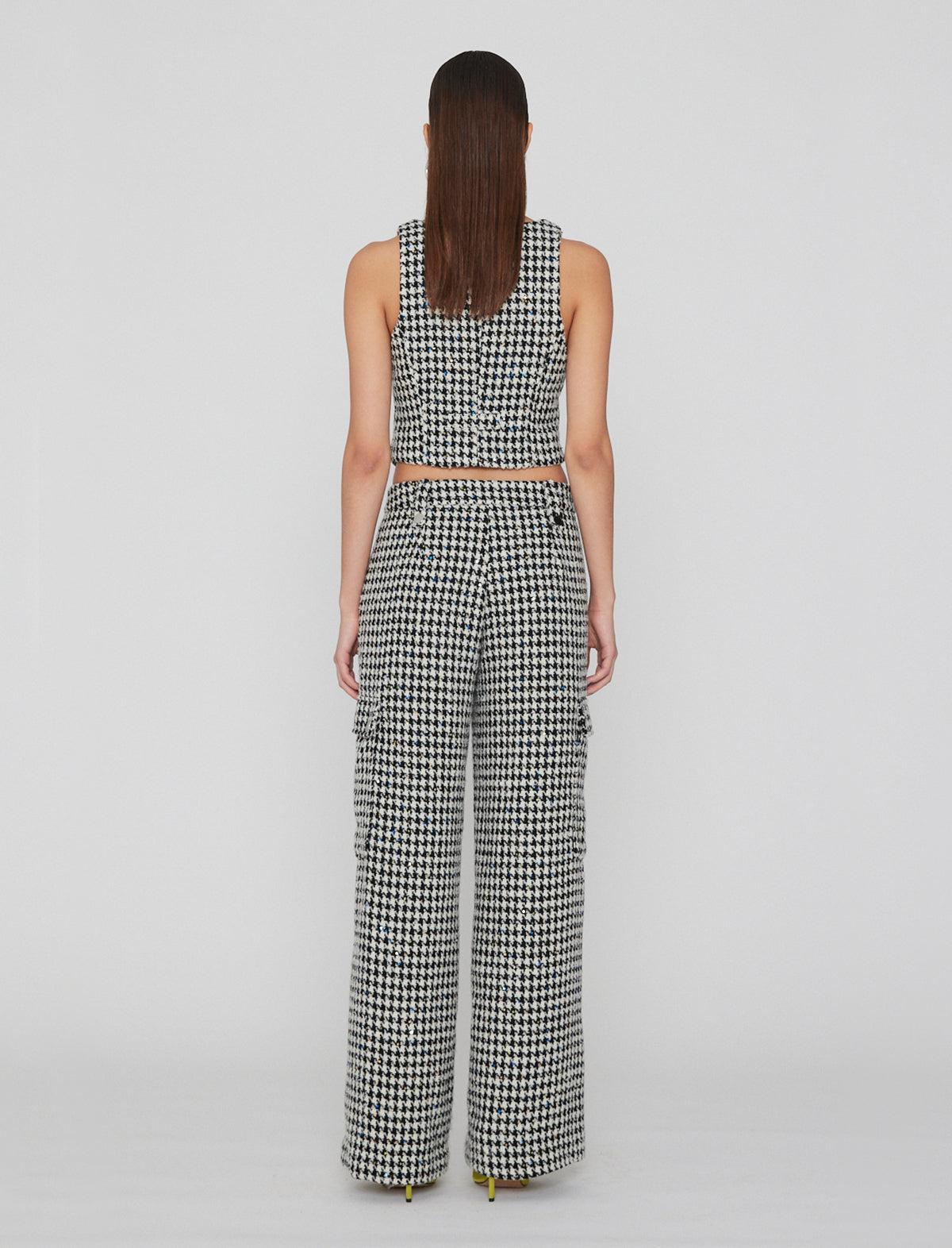 ROTATE Birger Christensen Sparkly Houndstooth Vest in Black Comb