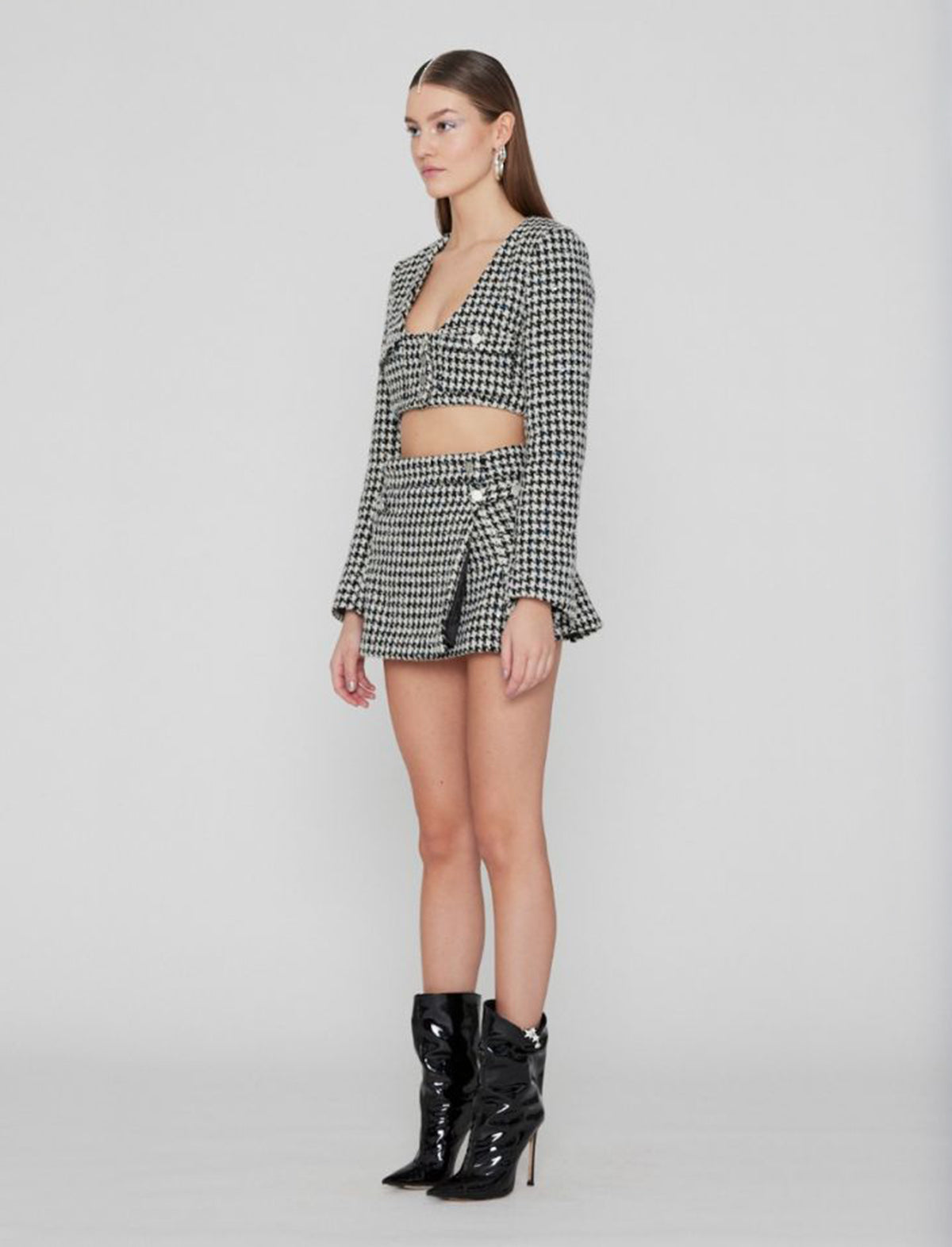 ROTATE Birger Christensen Sparkly Houndstooth Skirt in Black Comb