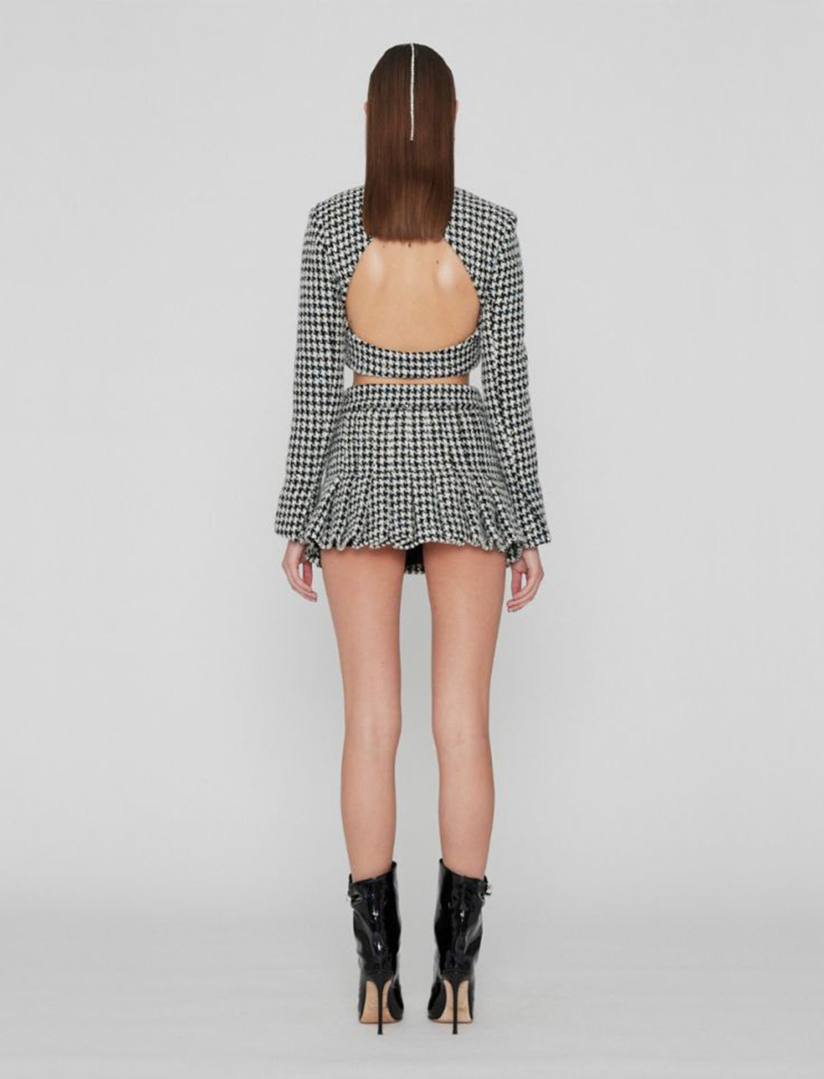 ROTATE Birger Christensen Sparkly Houndstooth Skirt in Black Comb