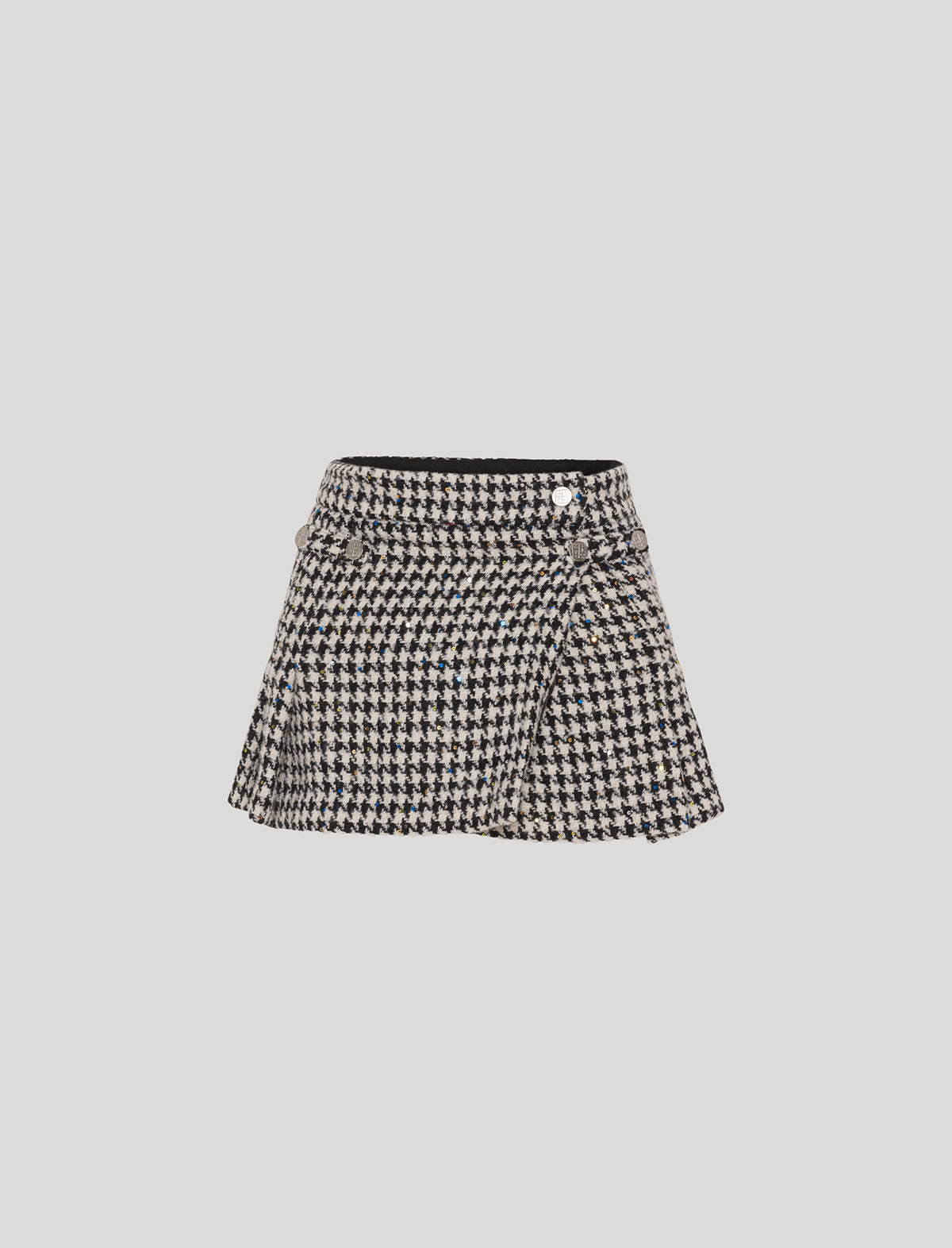 ROTATE Birger Christensen Sparkly Houndstooth Skirt in Black Comb
