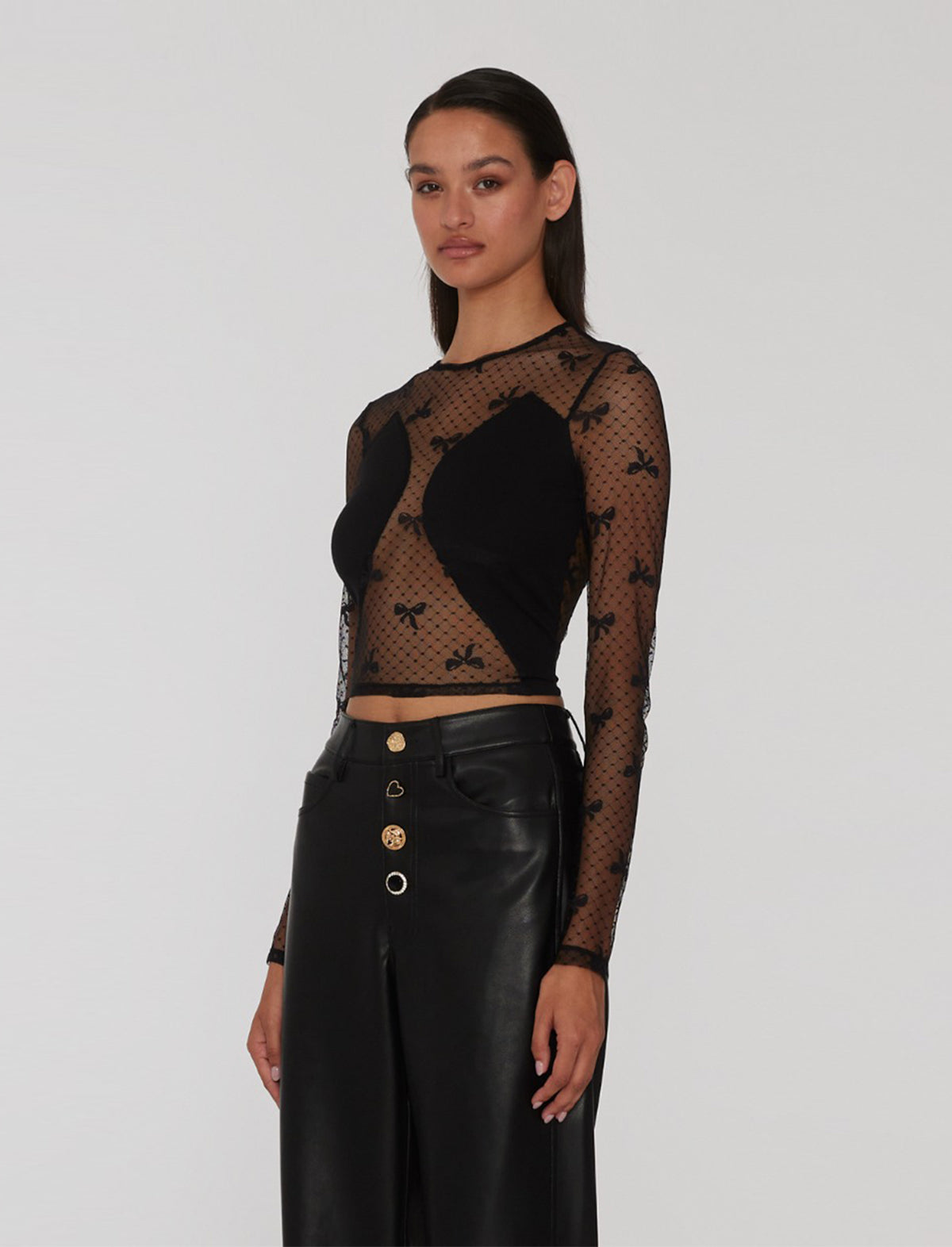 ROTATE Holiday Colourblock Mesh Blouse in Black