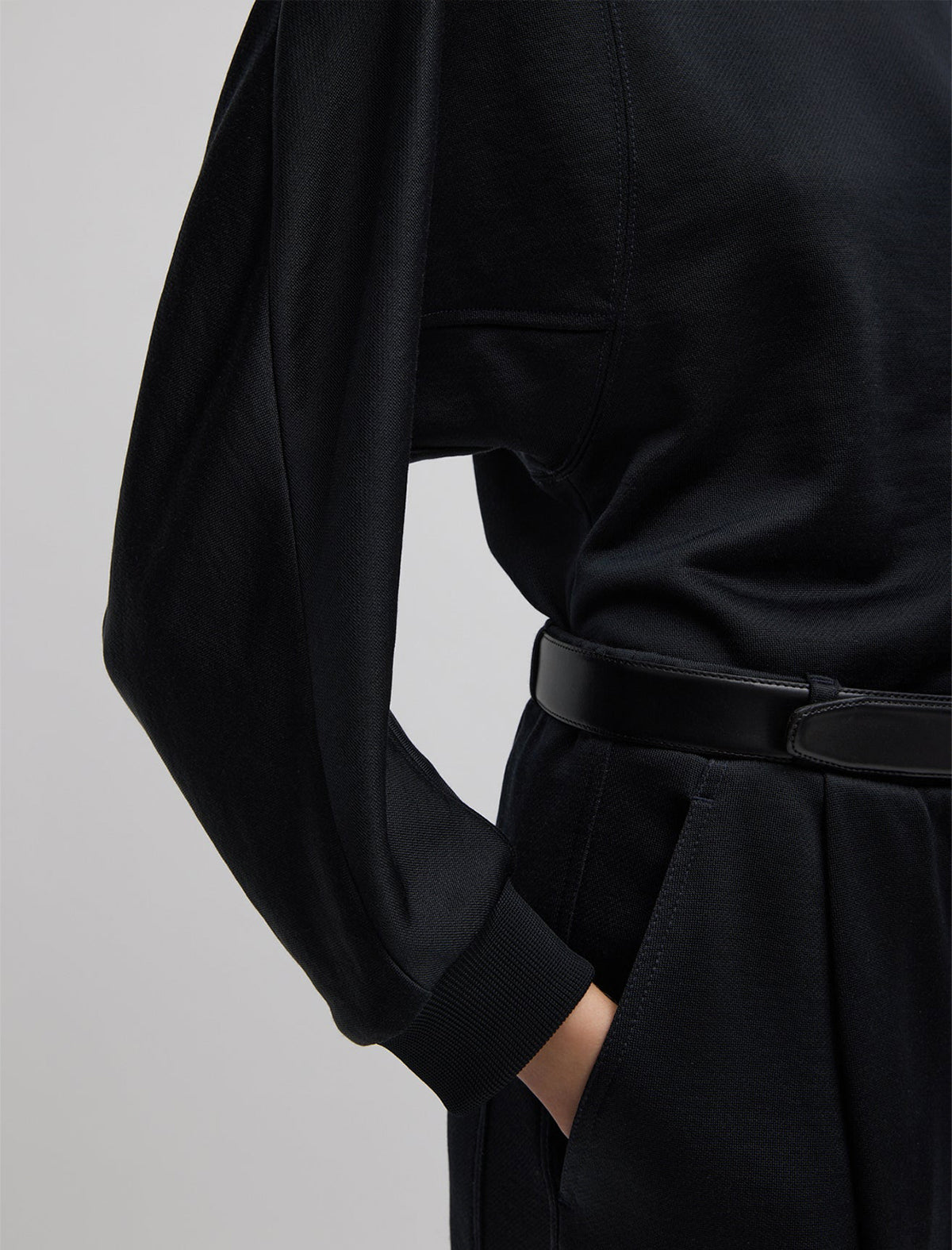 TIBI Silk Terry Sculpted Sleeve Slim Sweatshirt In Black