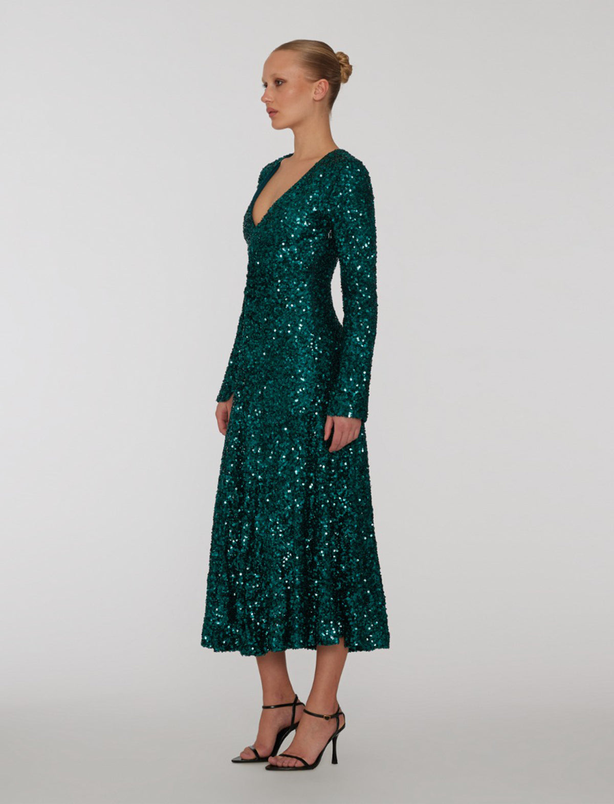 ROTATE Holiday Sierra Sequin Slit Dress in Teal