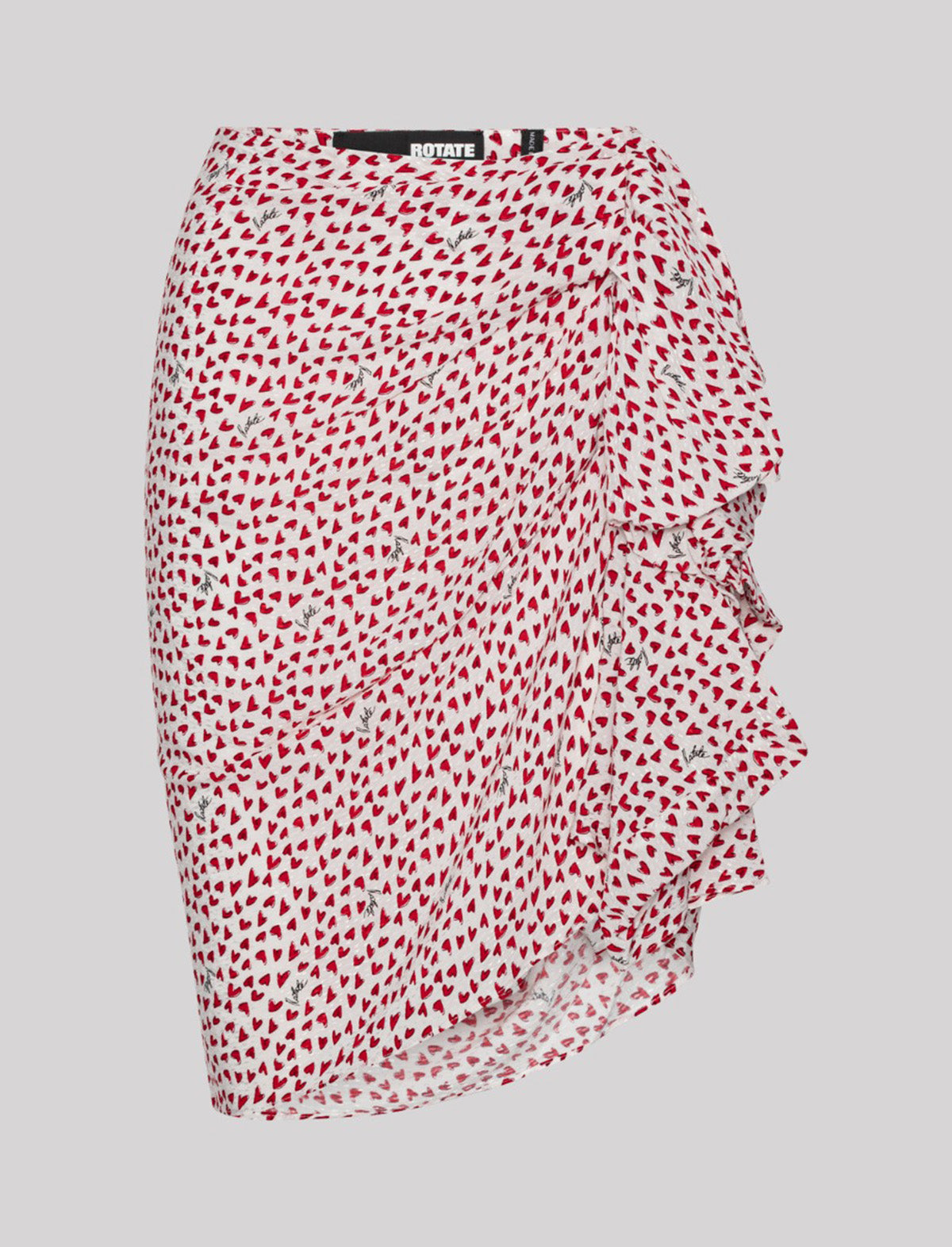 ROTATE Birger Christensen Printed Mini Ruffle Skirt In Happy Hearts
