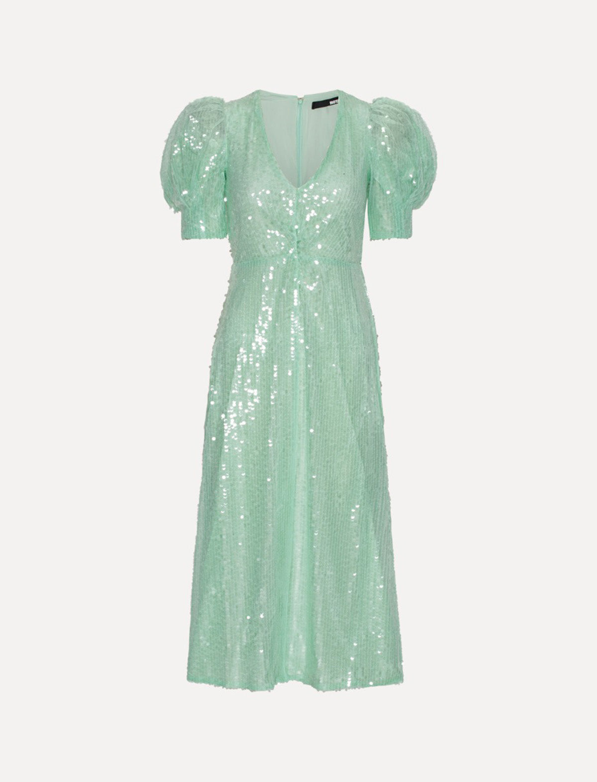 ROTATE Birger Christensen Sequins V-Neck Dress In Gossamer Green