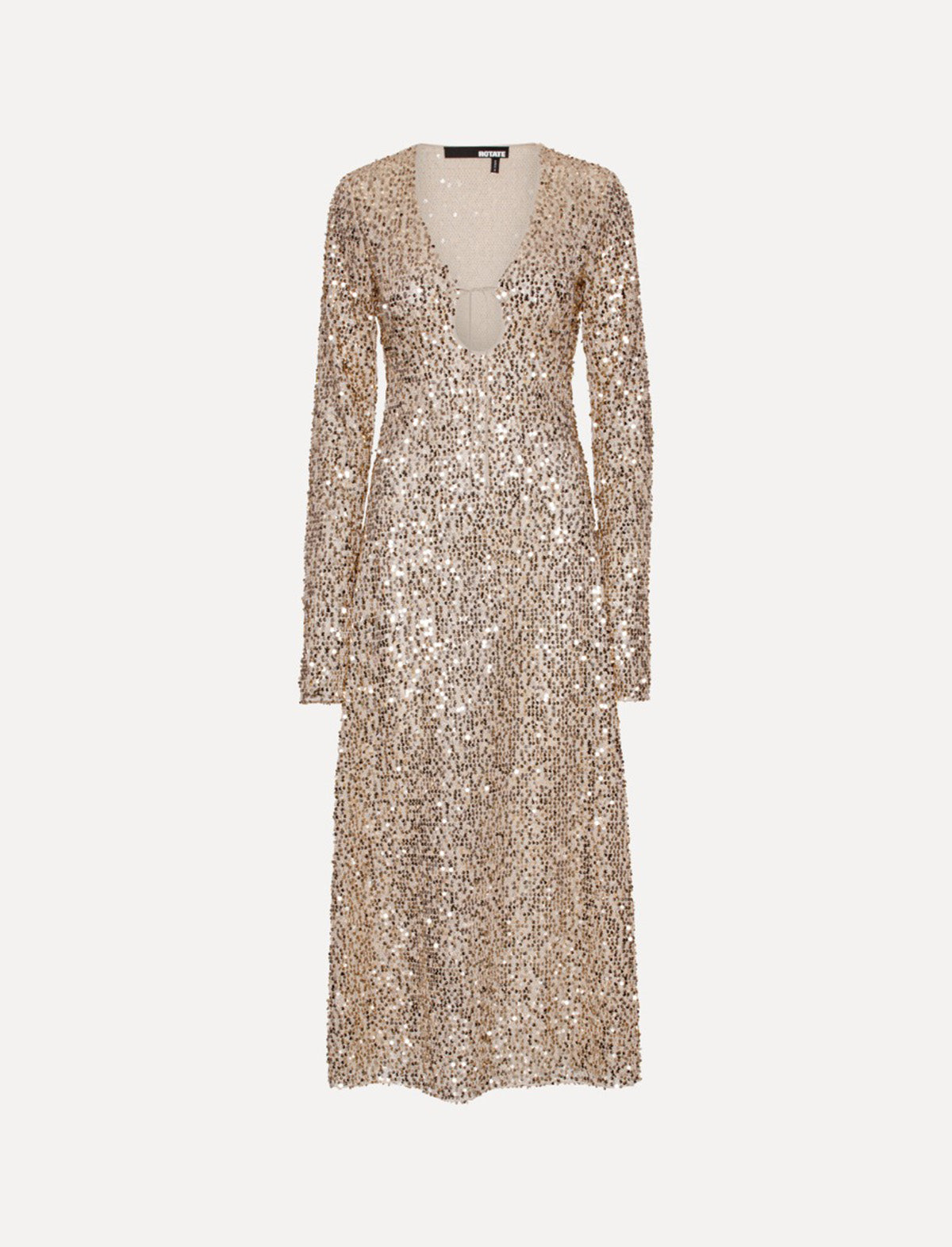 ROTATE Birger Christensen Net Sequins Midi LS 4 Dress In Macadamia