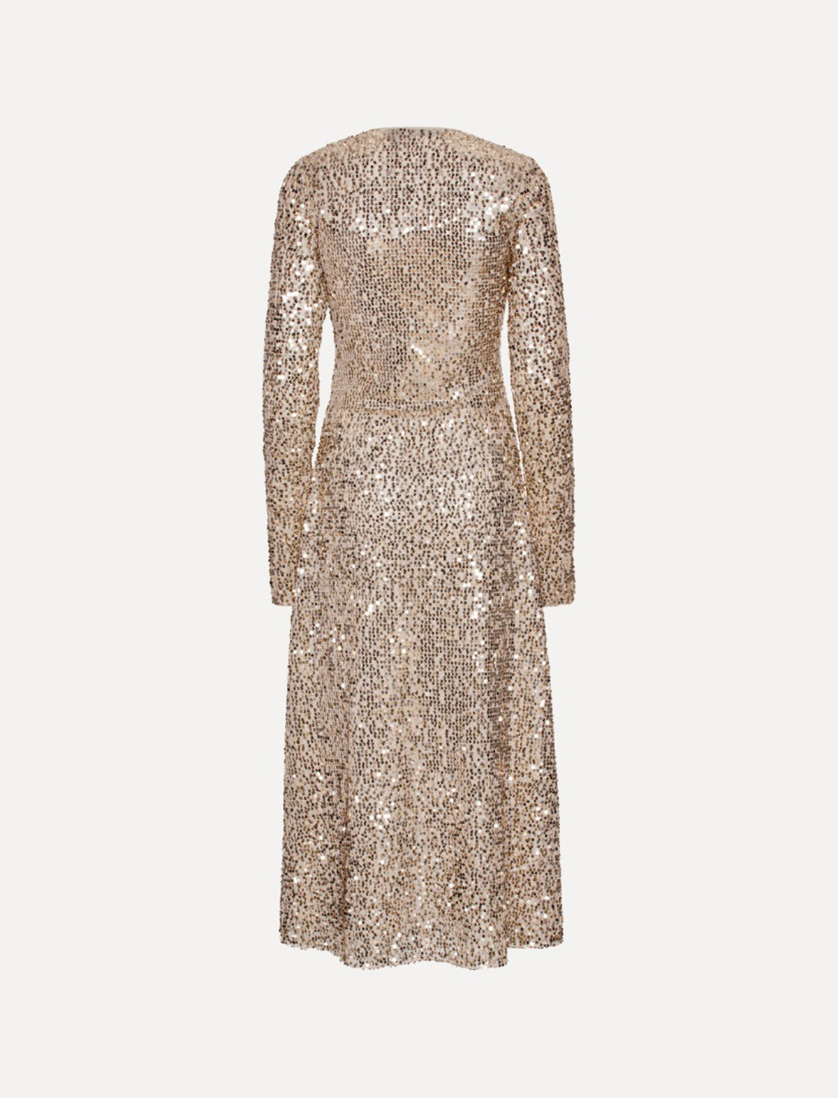 ROTATE Birger Christensen Net Sequins Midi LS 4 Dress In Macadamia