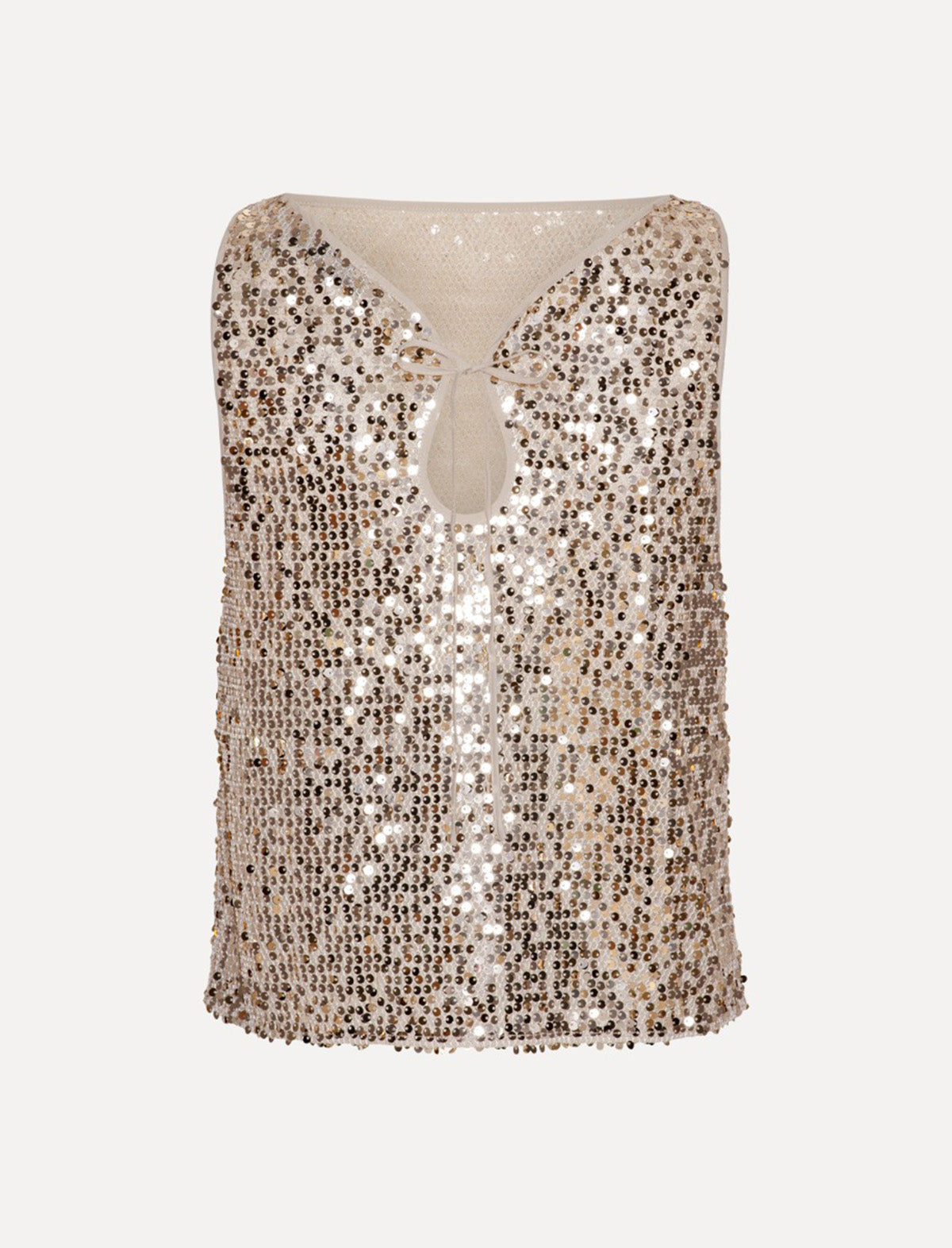 ROTATE Birger Christensen Net Sequins Boatneck Top In Macadamia