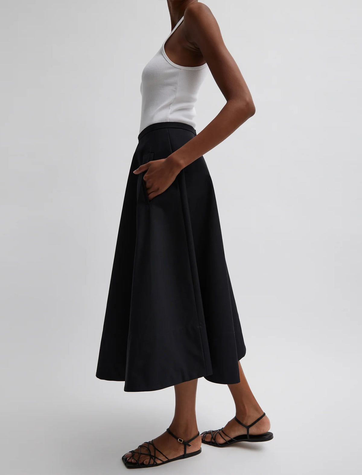 TIBI Bonded Luxe Twill Circle Skirt in Black