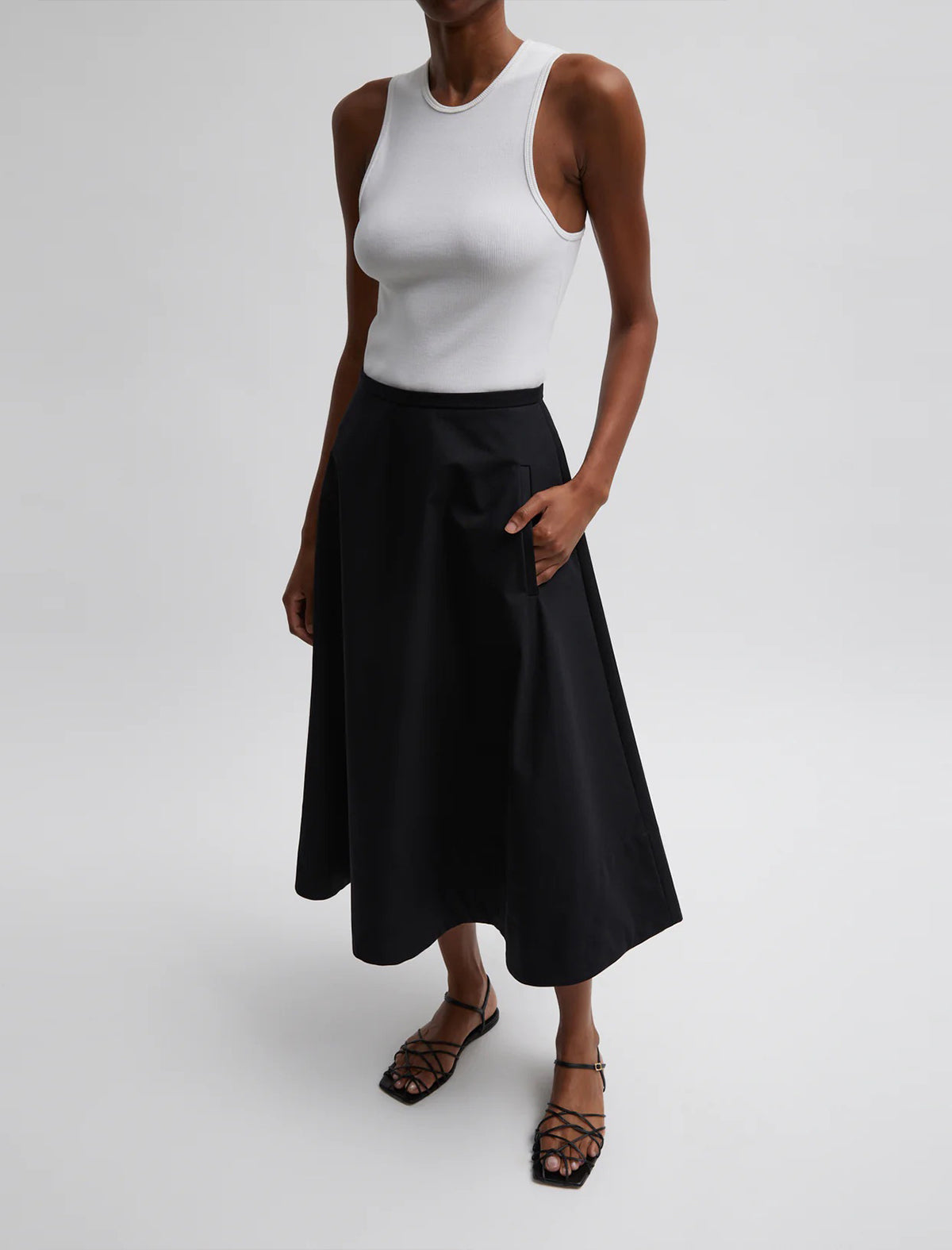 TIBI Bonded Luxe Twill Circle Skirt in Black