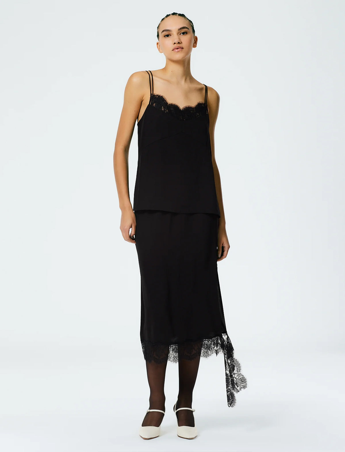 TIBI French Chantilly Lace Slip Cami In Black