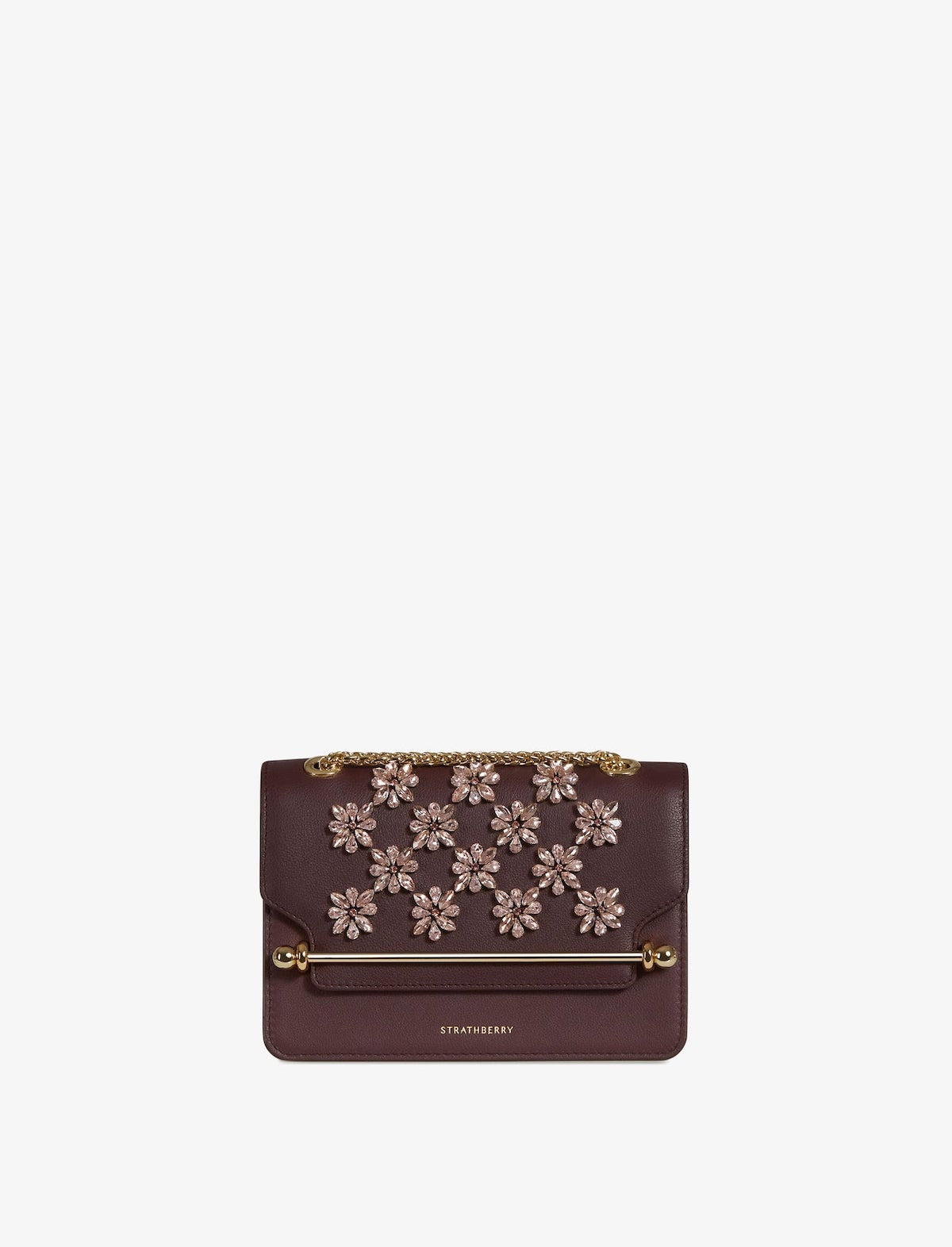 STRATHBERRY East/West Mini Bag in Floral Embroidered Burgundy