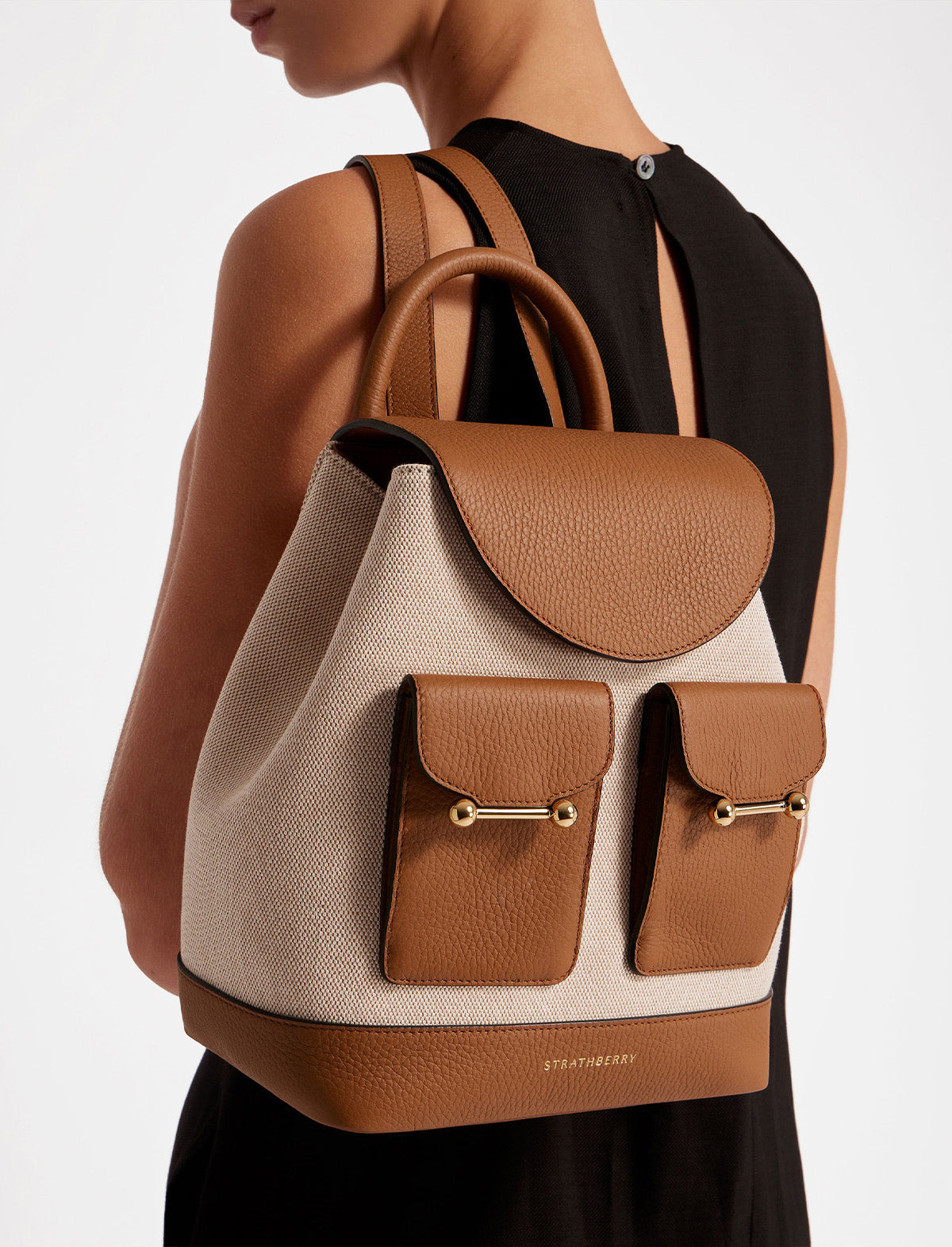 STRATHBERRY Osette Backpack In Canvas Ecru/Tan