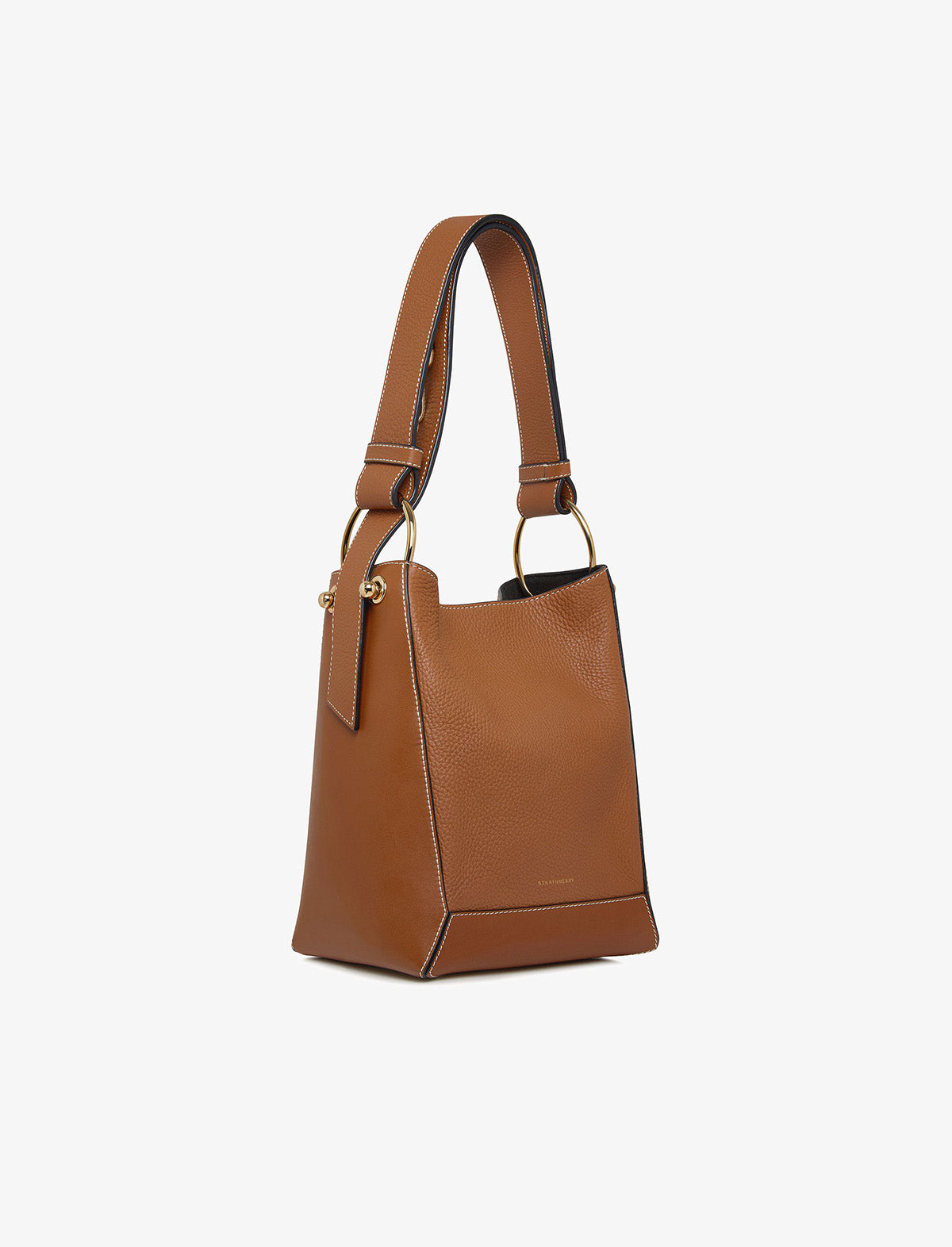 STRATHBERRY Lana Midi Bucket Bag in Tan with Vanilla Stitch