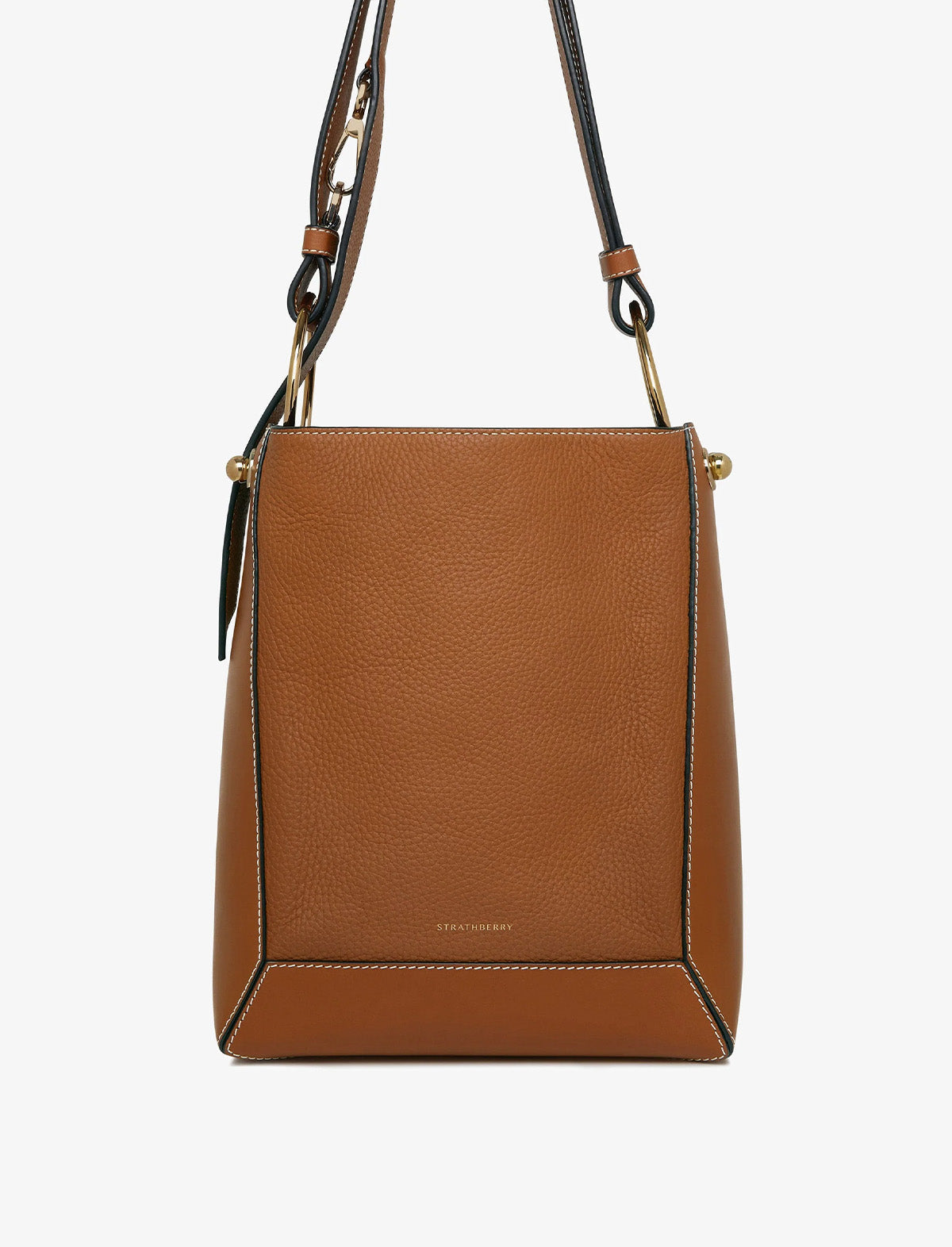 STRATHBERRY Lana Midi Bucket Bag in Tan with Vanilla Stitch