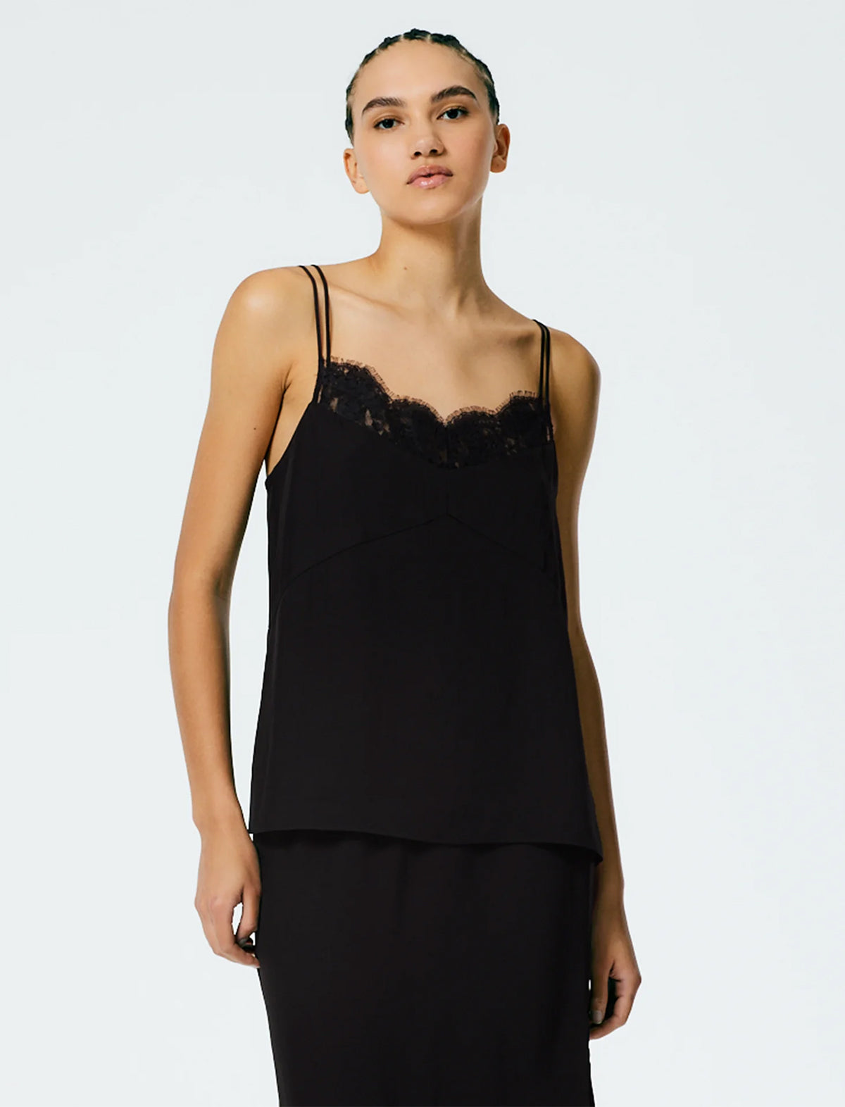 TIBI French Chantilly Lace Slip Cami In Black
