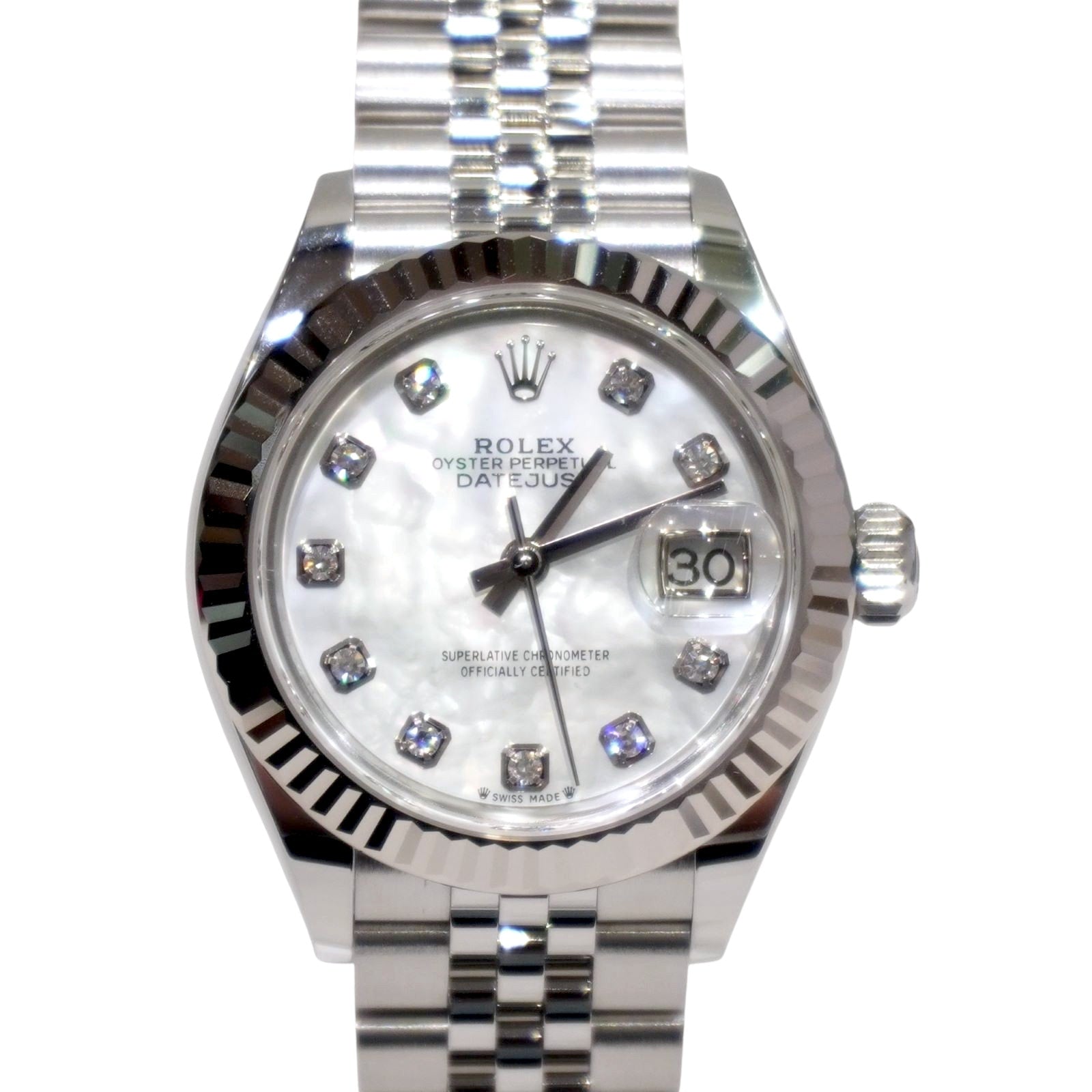 ROLEX Lady Datejust 28 White Shell 10P Diamonds SS/WG  279174