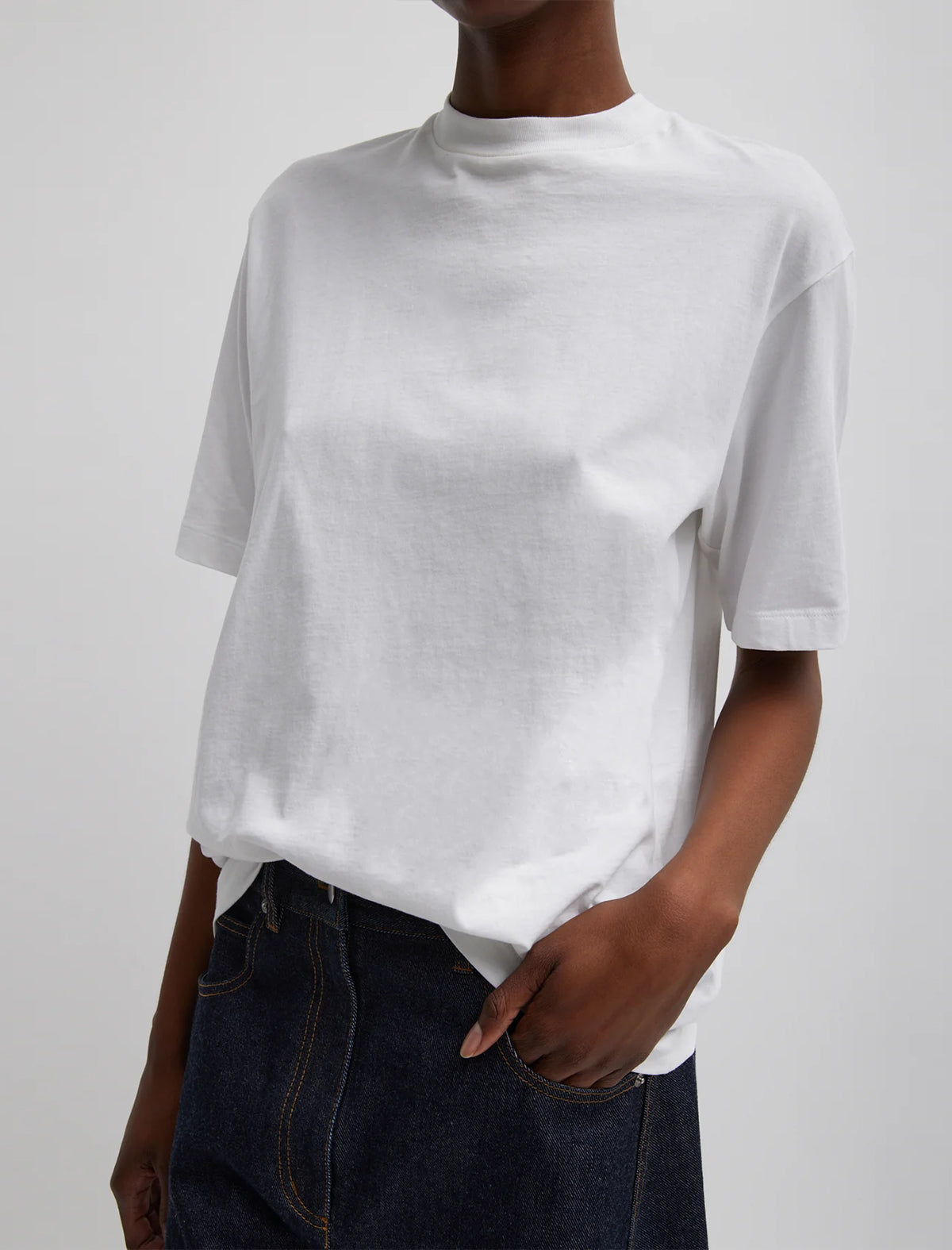 TIBI Mock Neck Unisex T-Shirt In White