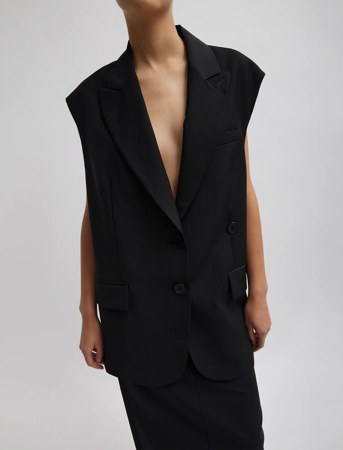 TIBI Tropical Wool Liam Vest In Black