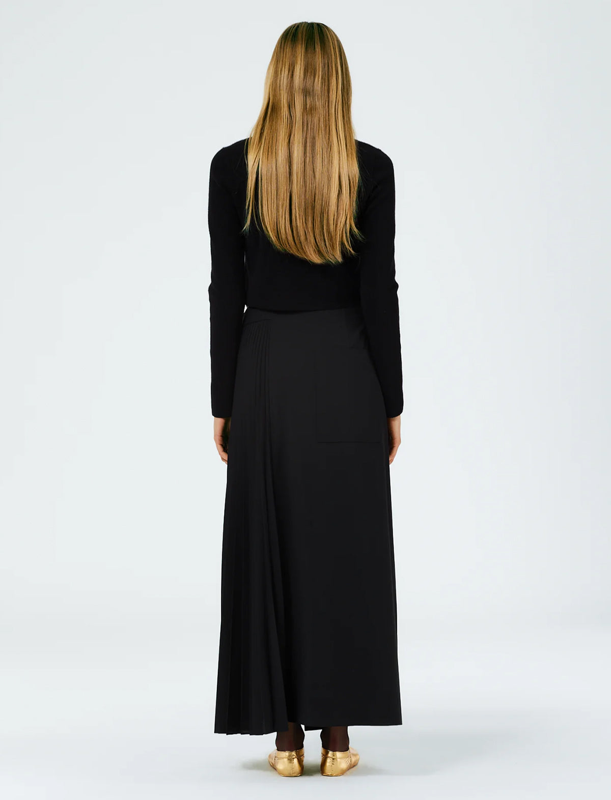 TIBI Recycled Tropical Wool Pleated Maxi Wrap Skirt In Black