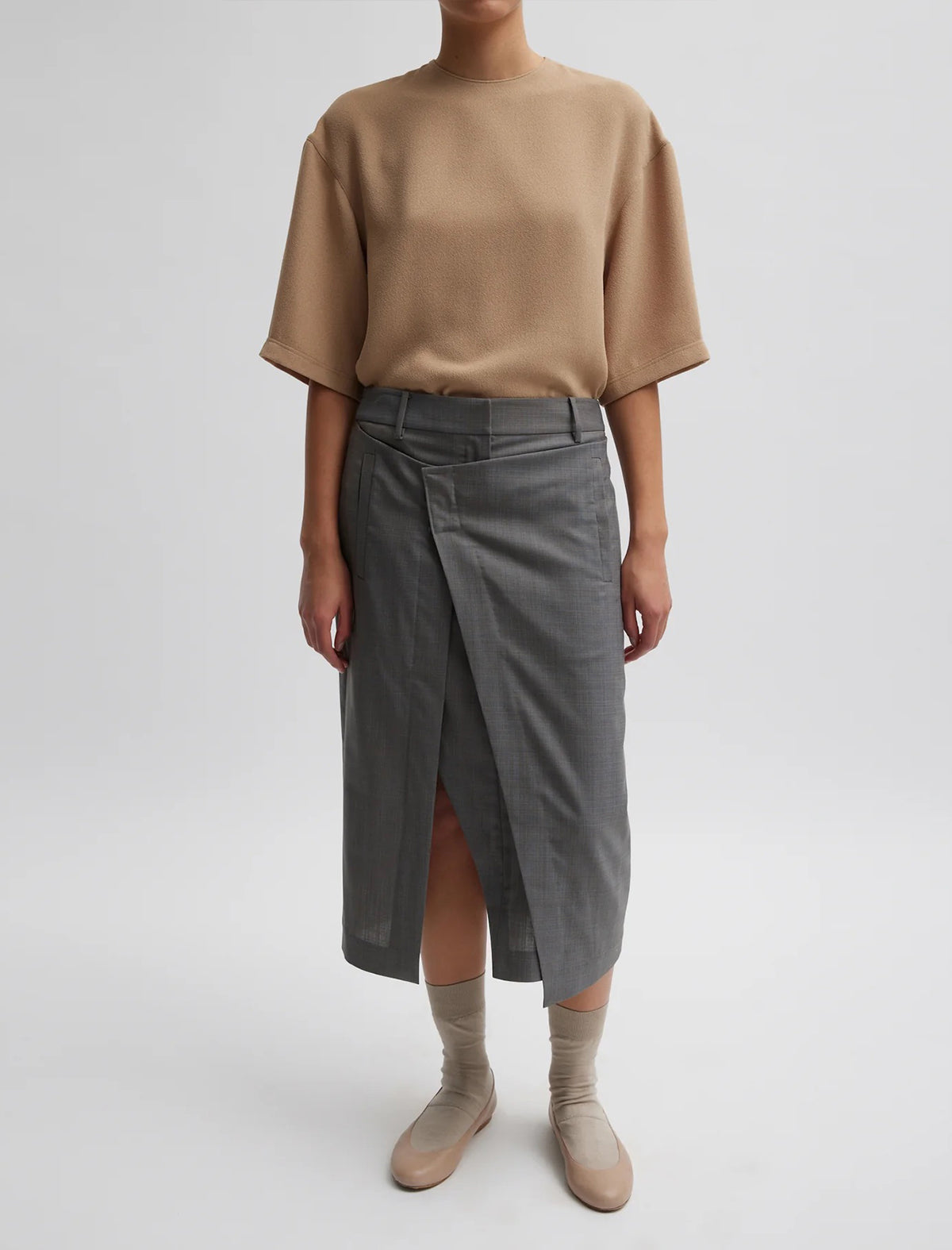 TIBI Grant Crossdye Suiting Wrap Trouser Skirt In Grey Multi