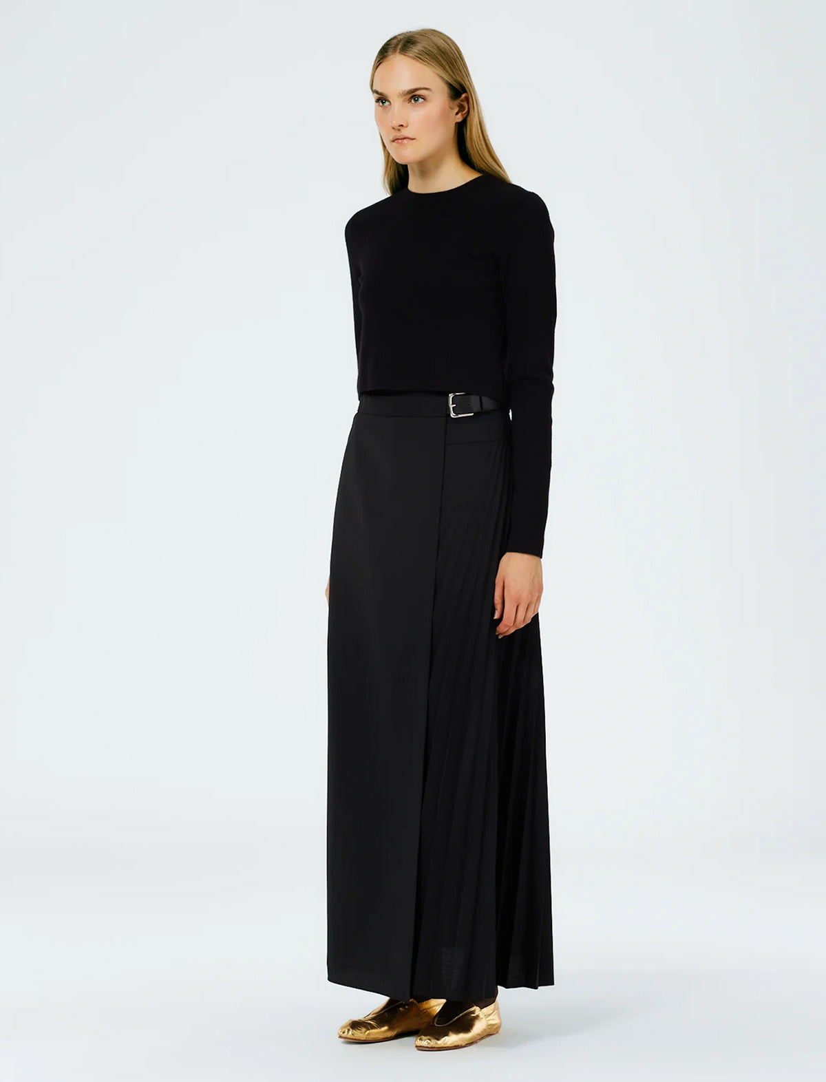 TIBI Recycled Tropical Wool Pleated Maxi Wrap Skirt In Black