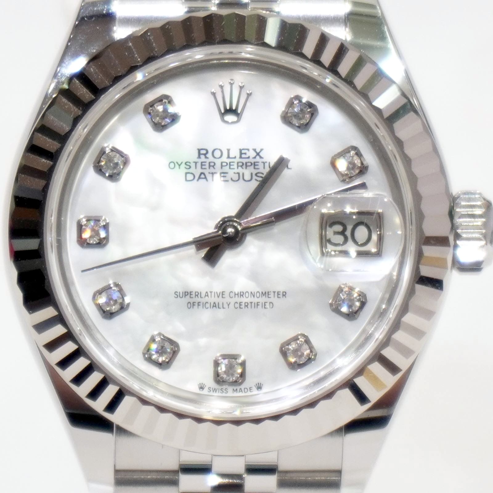 ROLEX Lady Datejust 28 White Shell 10P Diamonds SS/WG  279174