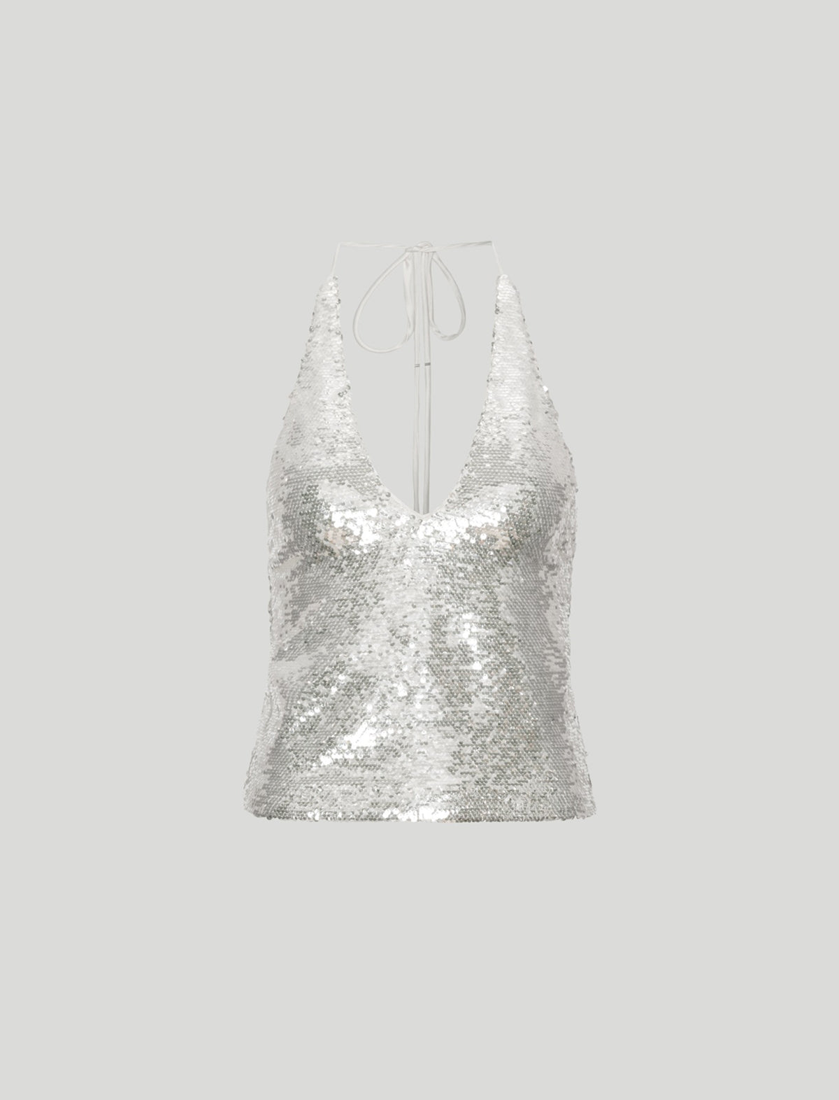 ROTATE Holiday Sequined Halterneck Top in Silver