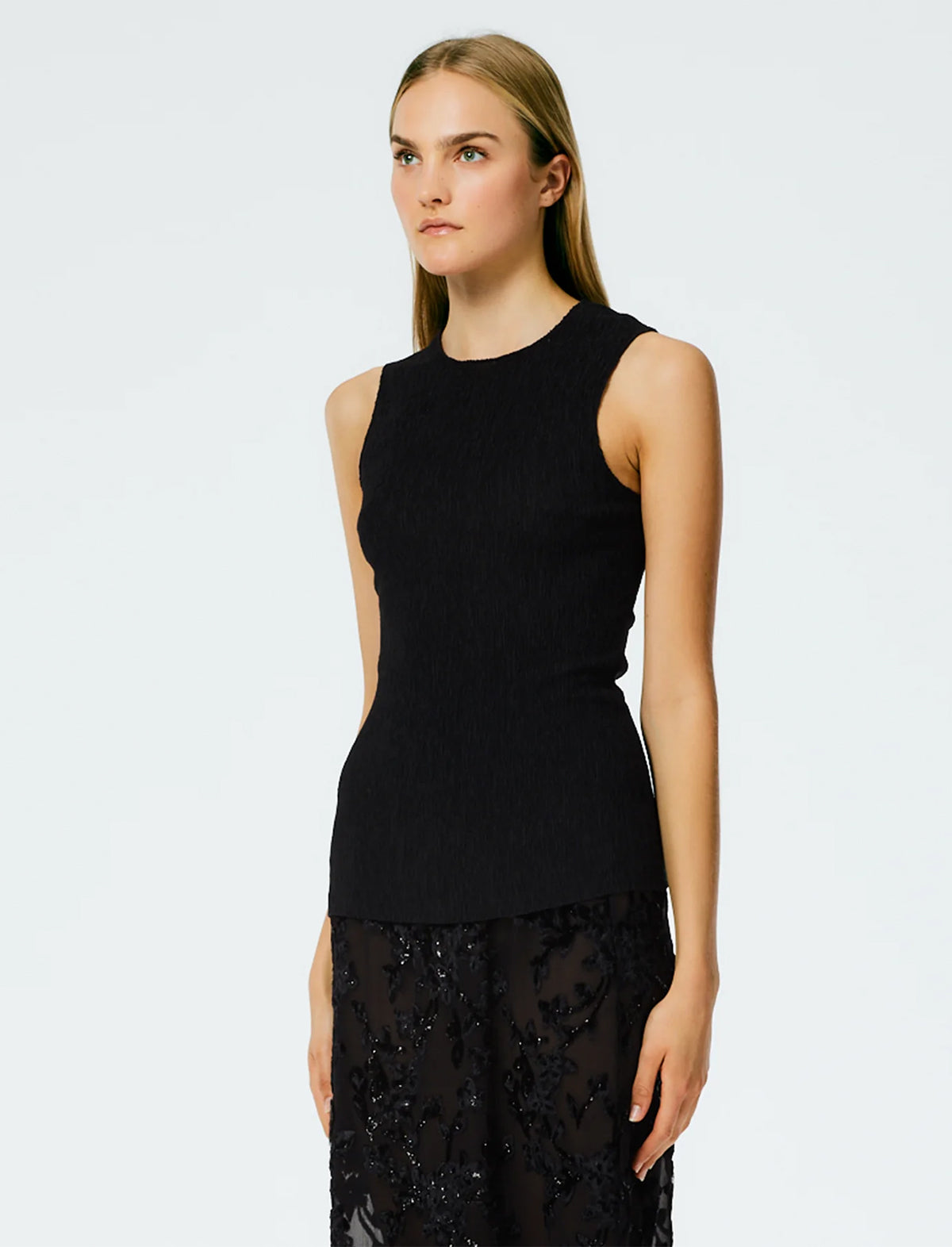 TIBI SAGE CRINKLE LYOCELL FITTED TANK In Black