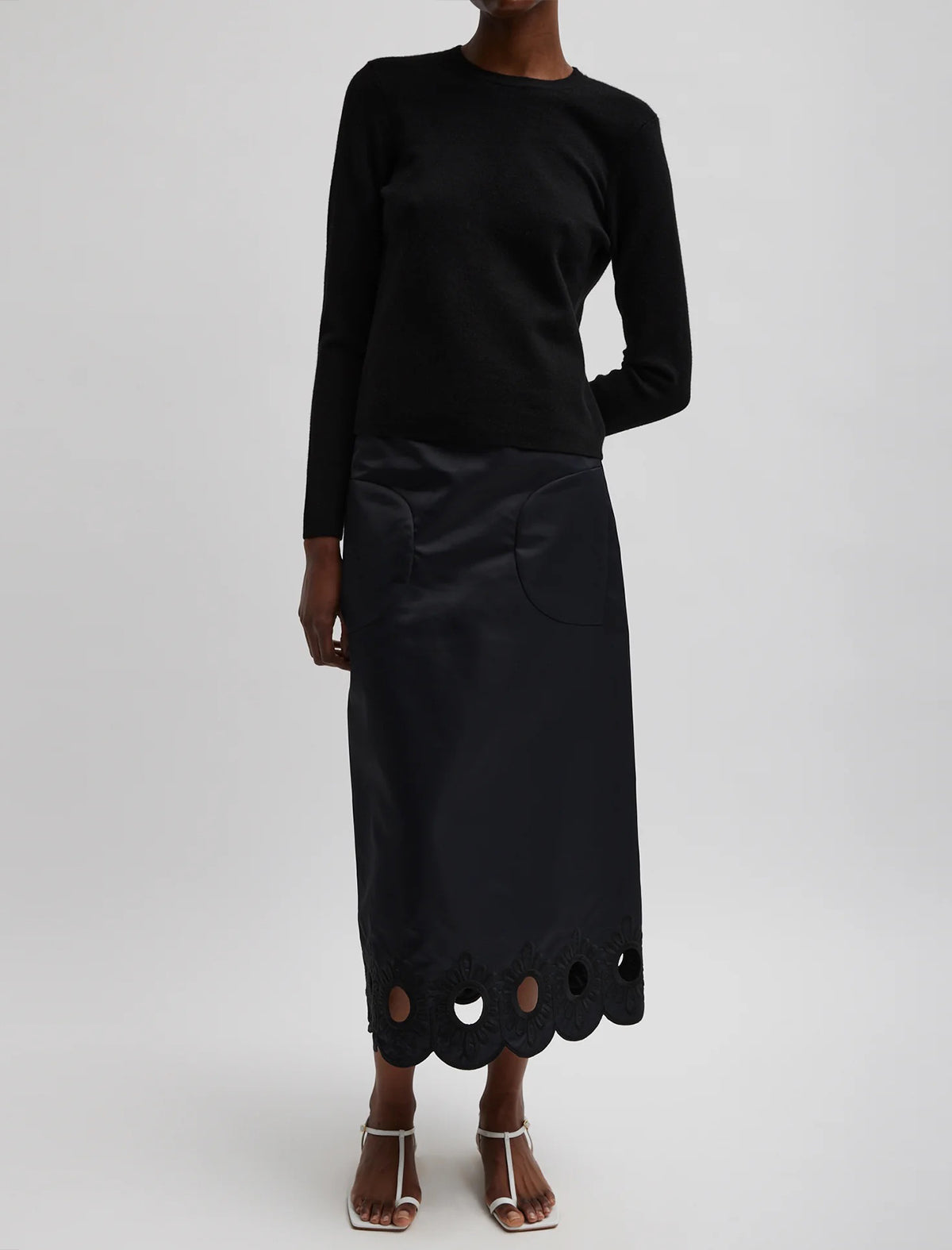 TIBI Daisy Embroidered Nylon Skirt In Black