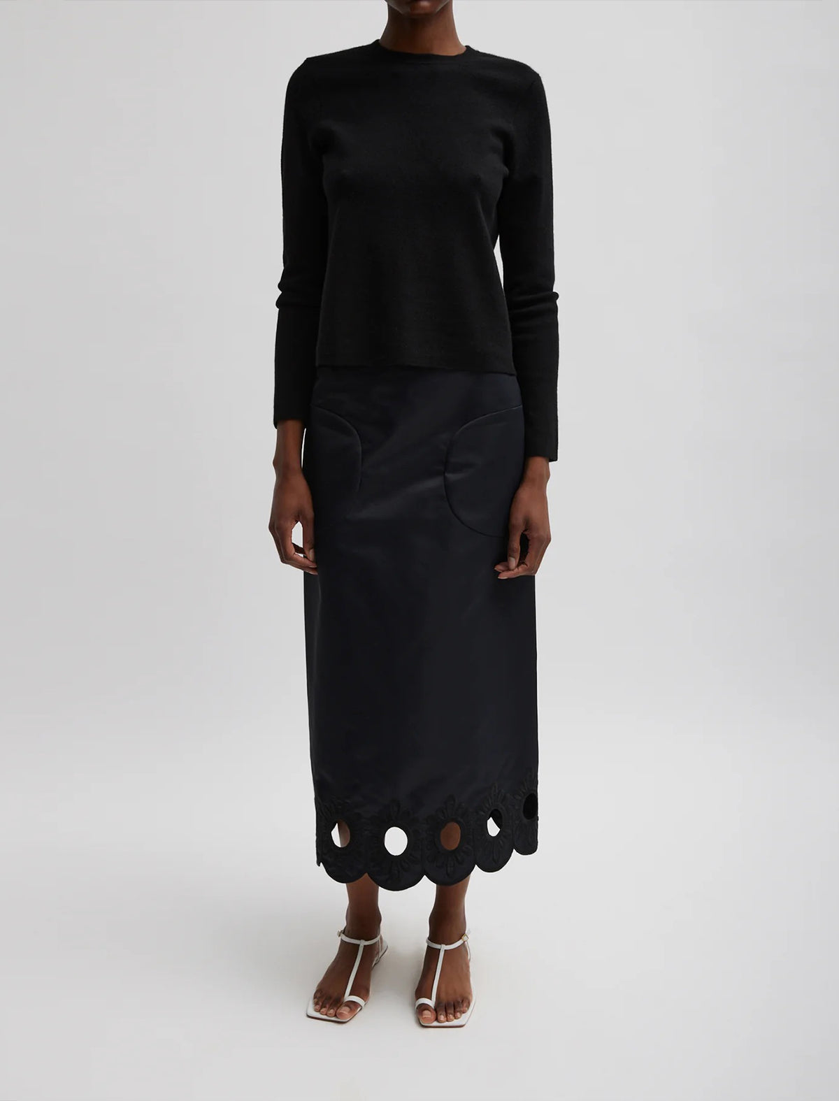 TIBI Daisy Embroidered Nylon Skirt In Black