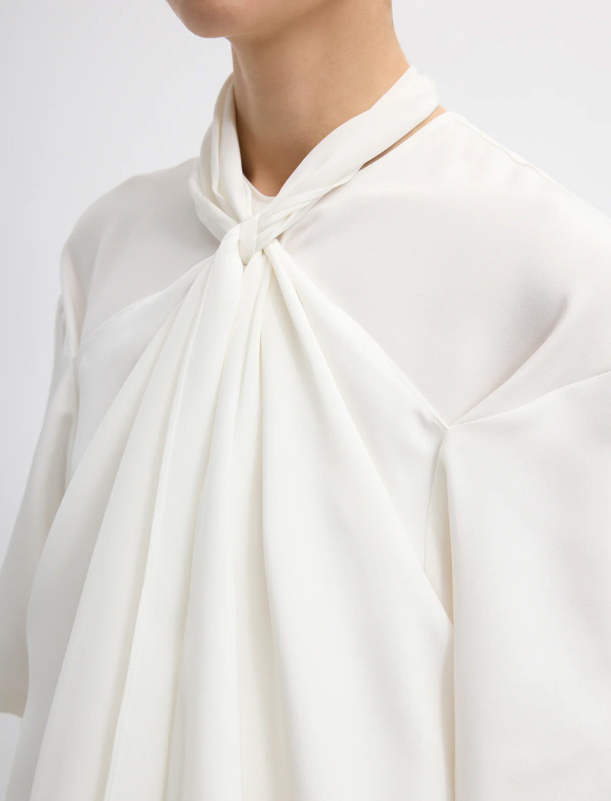 TIBI 4-Ply Silk Tie Front Top in Ivory