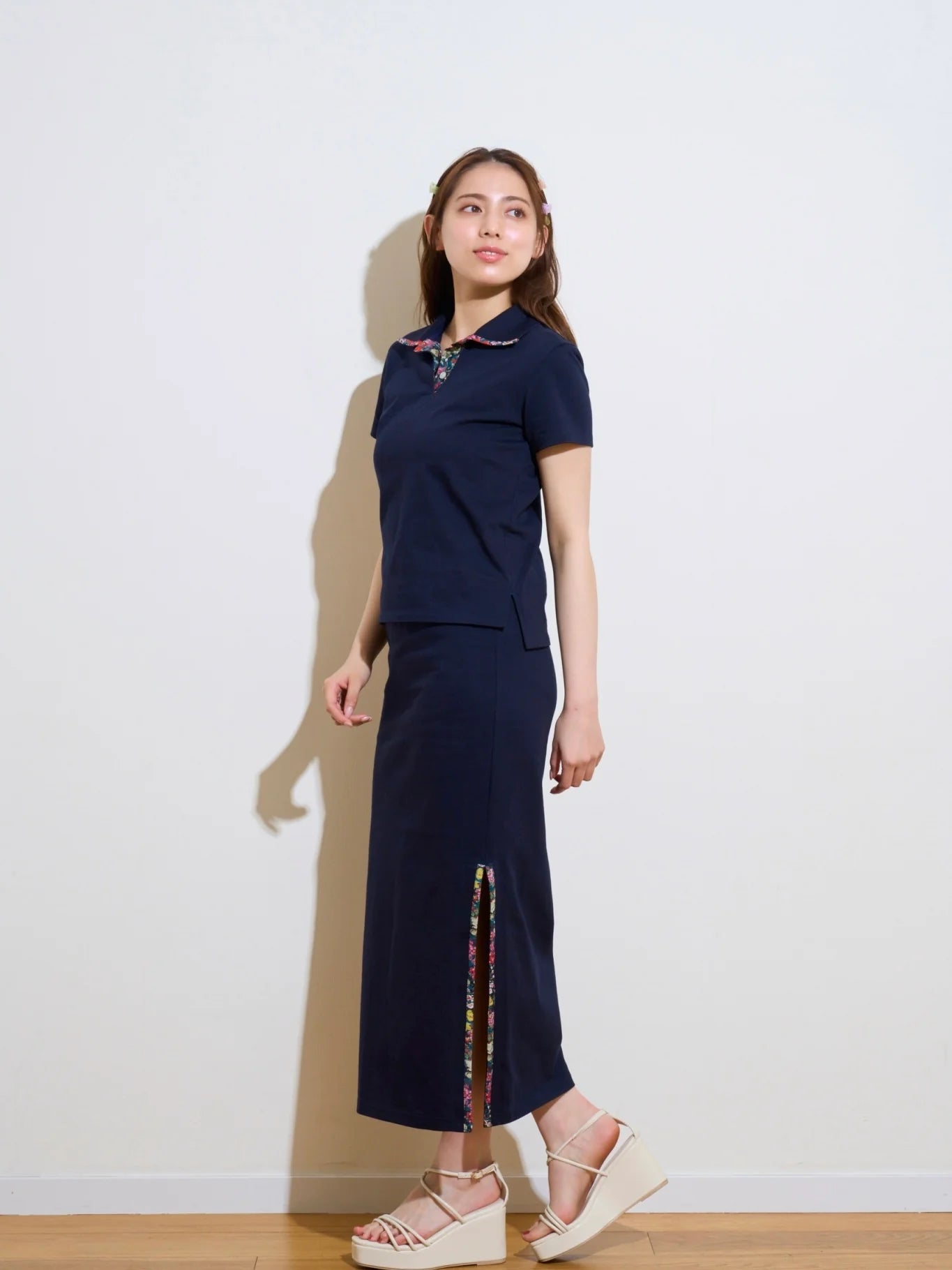 RICORD Slit Skirt In Navy