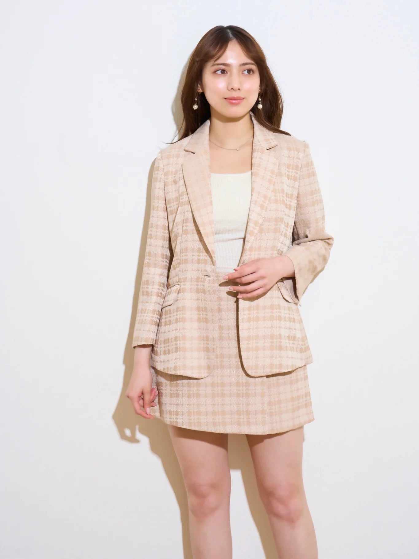 RICORD Summer Tweed Skirt In Beige