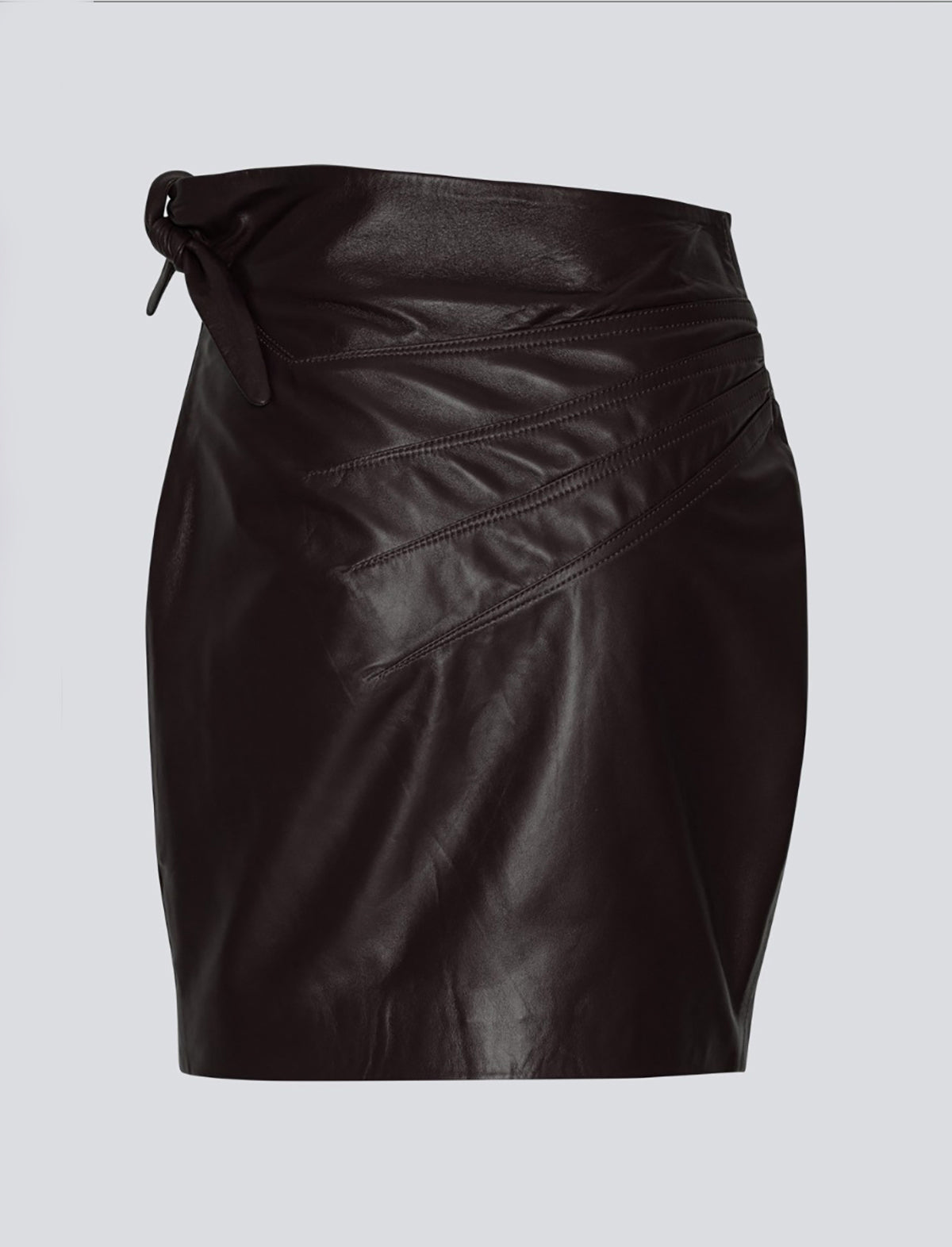 REMAIN Cutline Leather Skirt in Chocolate Plum