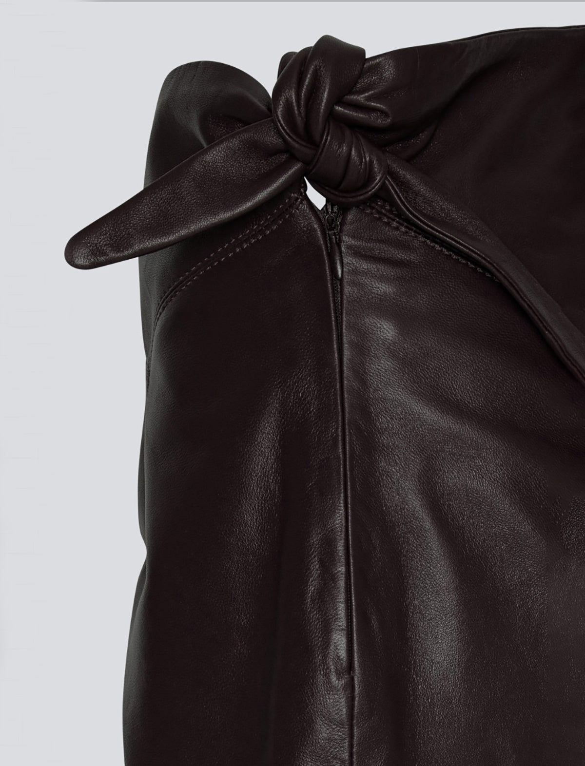 REMAIN Cutline Leather Skirt in Chocolate Plum