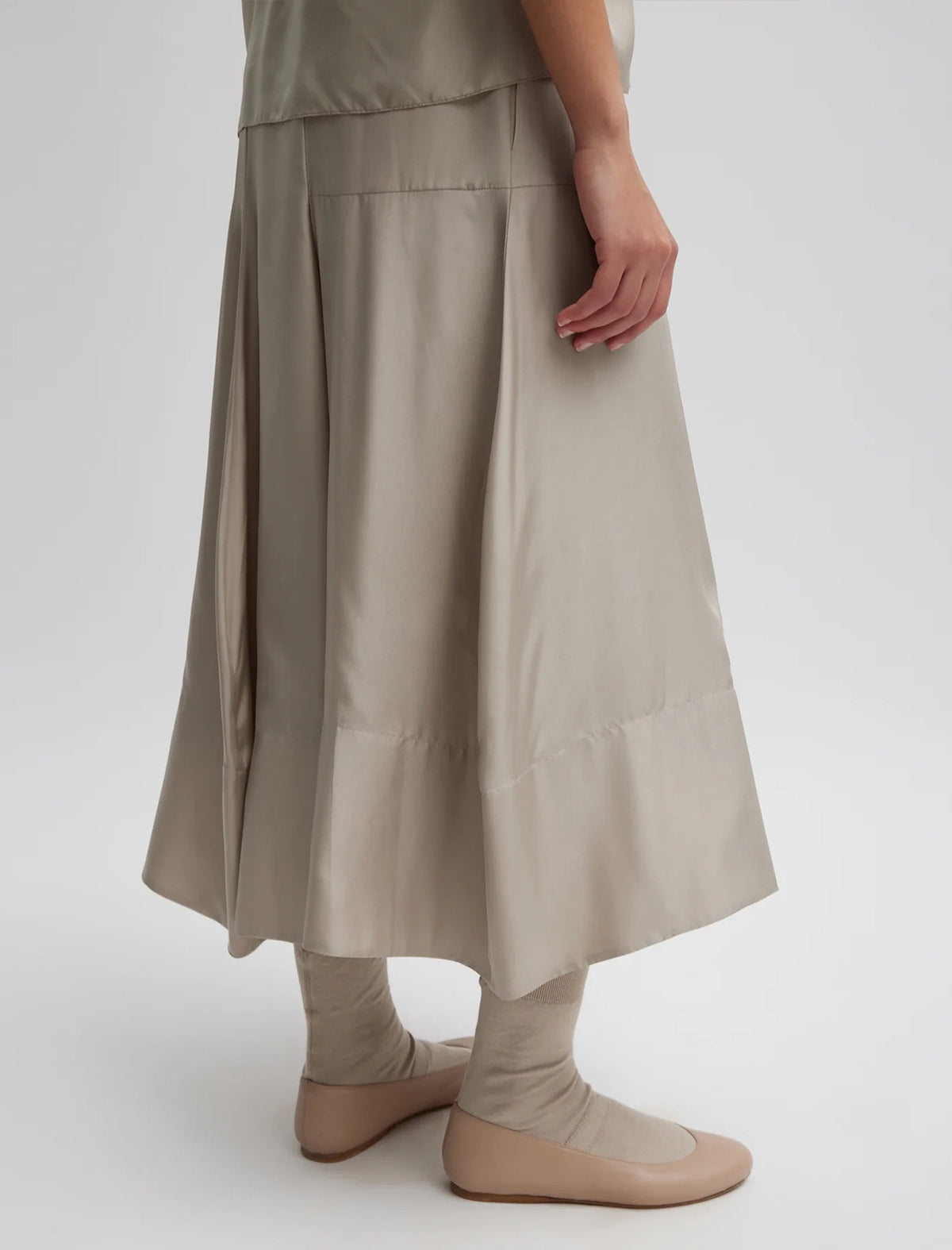 TIBI Silk Habutai Circular Seamed Skirt In Light Stone