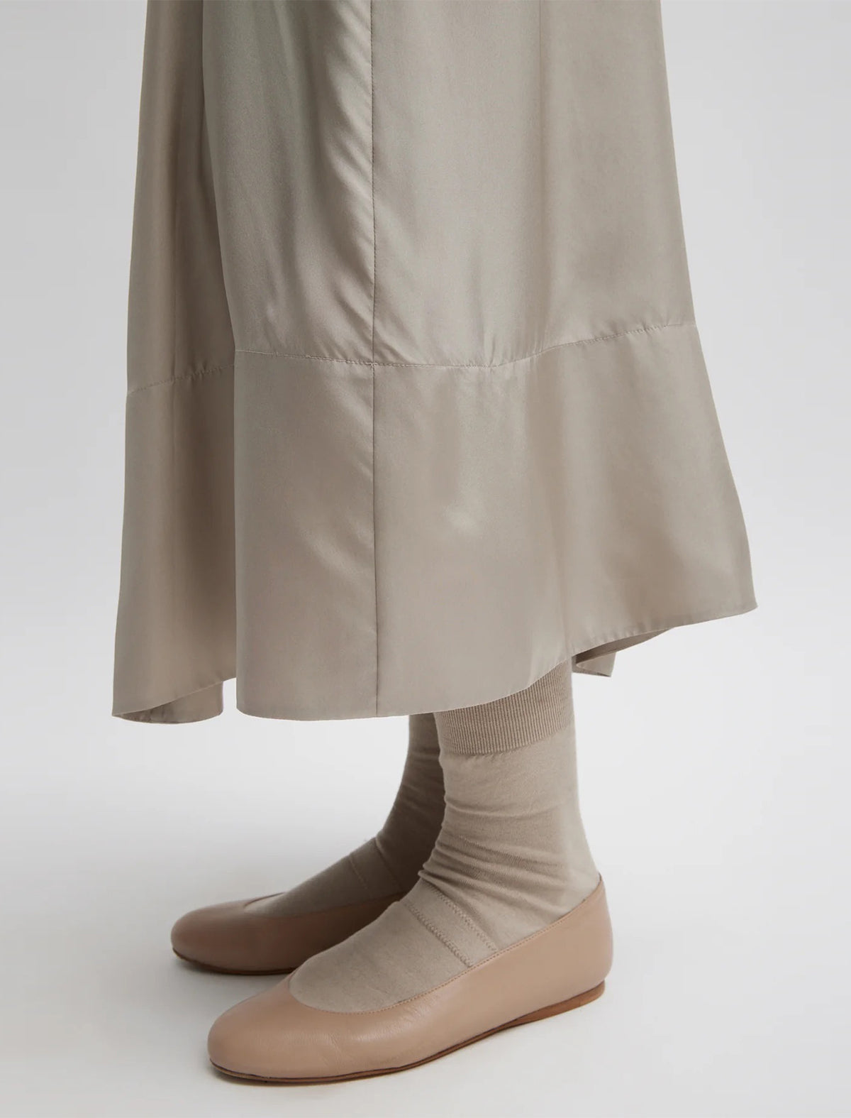 TIBI Silk Habutai Circular Seamed Skirt In Light Stone