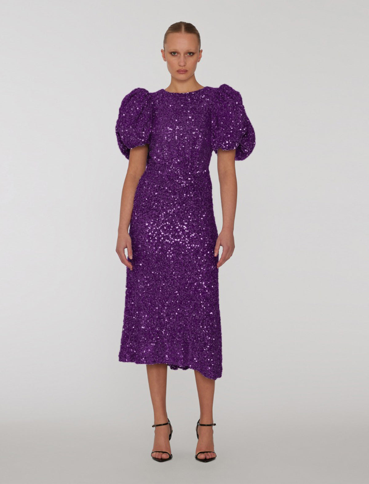 ROTATE Holiday Sequins Open-Back Maxi Dress in Purple Magic