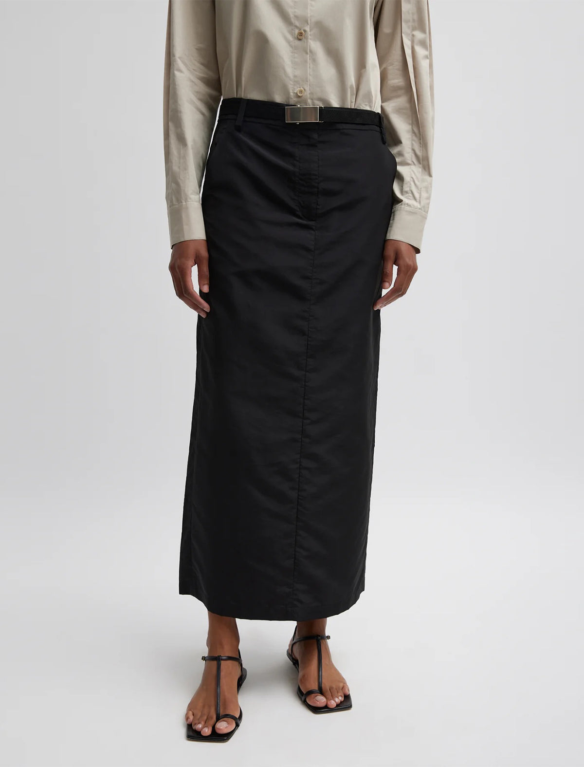 TIBI Silk Nylon Maxi Skirt In Black