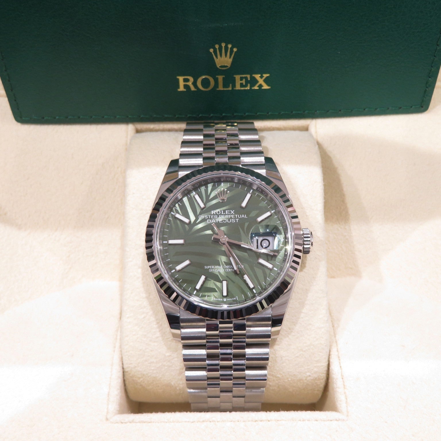 ROLEX DATEJUST 36 Olive Green Palm Motif