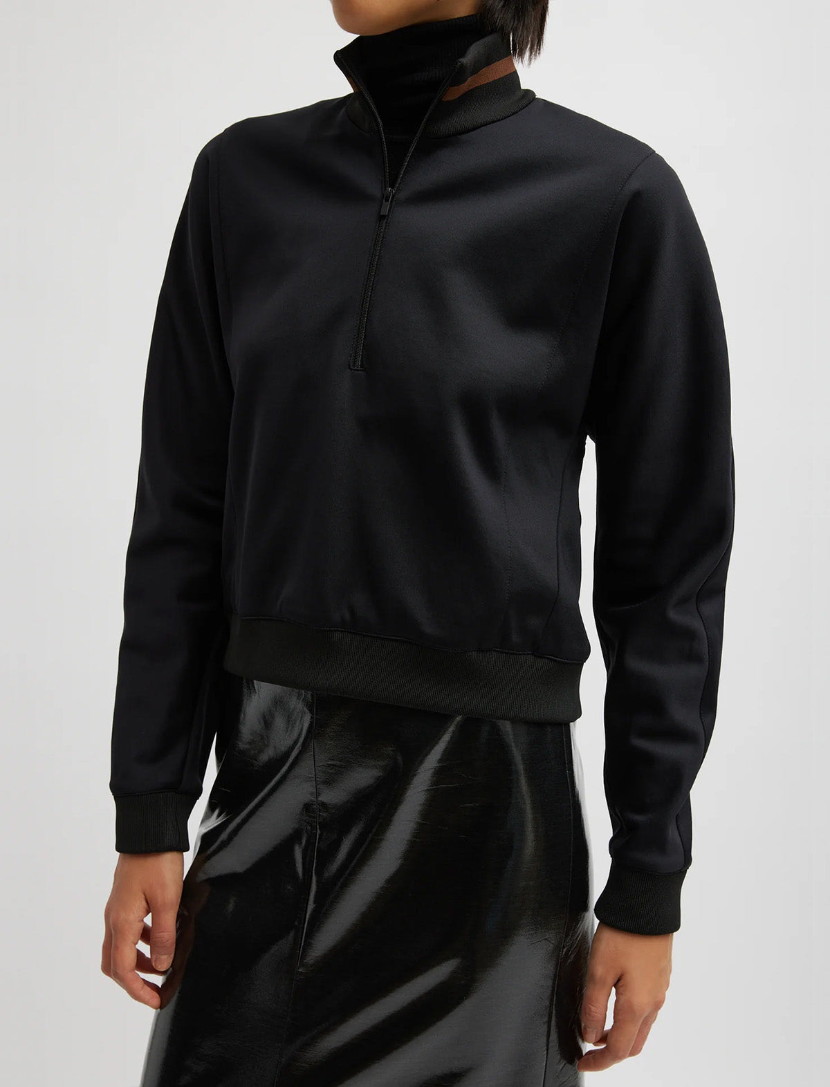 TIBI Active Knit Cropped Sweatshirt in Black